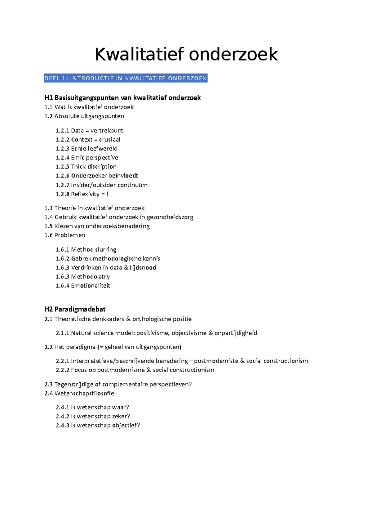 Inhoudstafel-kwalitatief-onderzoek - Kwalitatief Onderzoek DEEL 1 ...