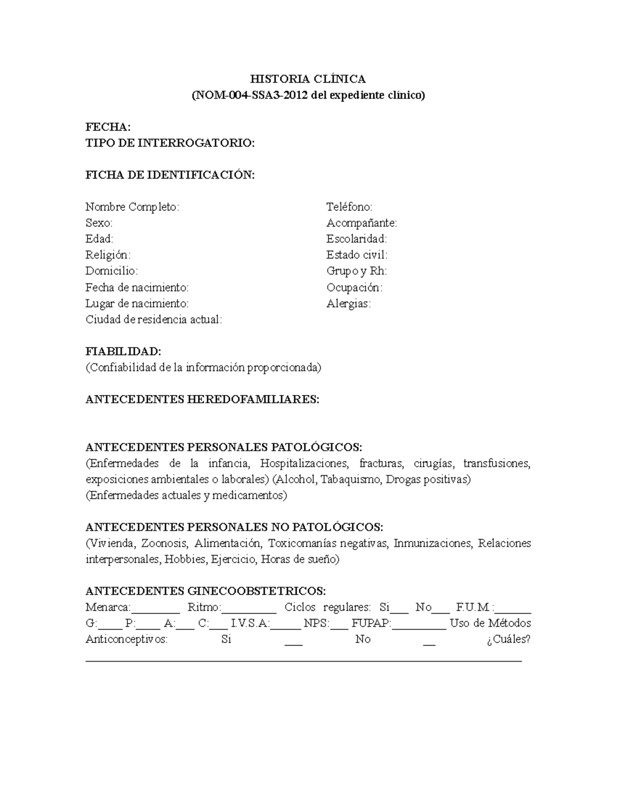 Ejemplo+ Historia+ Clinica - HISTORIA CLÍNICA (NOM-004-SSA3-2012 del ...