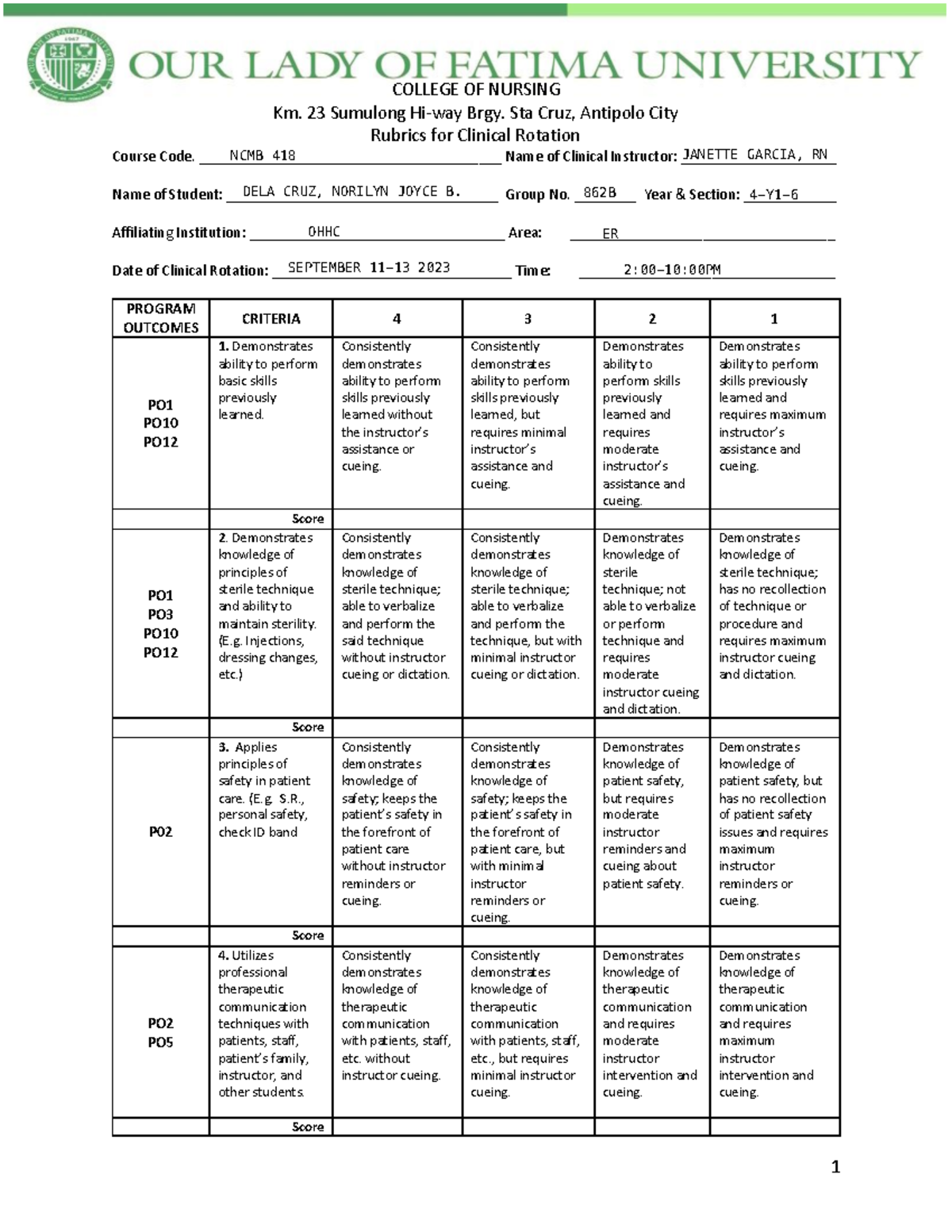 RLE Rubric - Km. 23 Sumulong Hi-way Brgy. Sta Cruz, Antipolo City ...