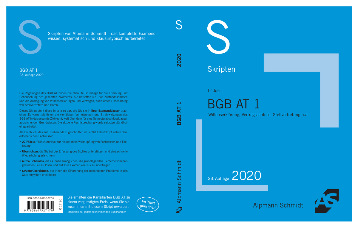 BGB AT 1 - Skript - Alpmann Schmidt - 23. Auflage - Skripten Von ...