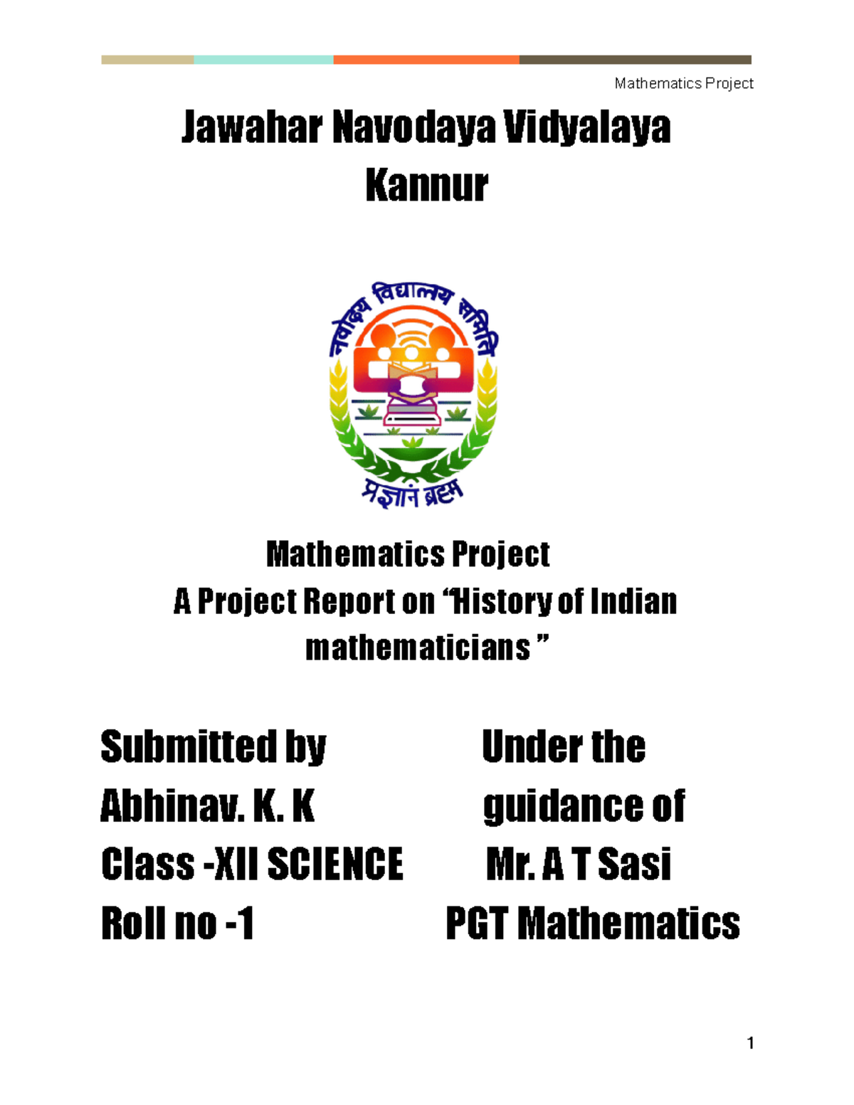 Mathematics Project - Itsnok - Jawahar Navodaya Vidyalaya Kannur ...