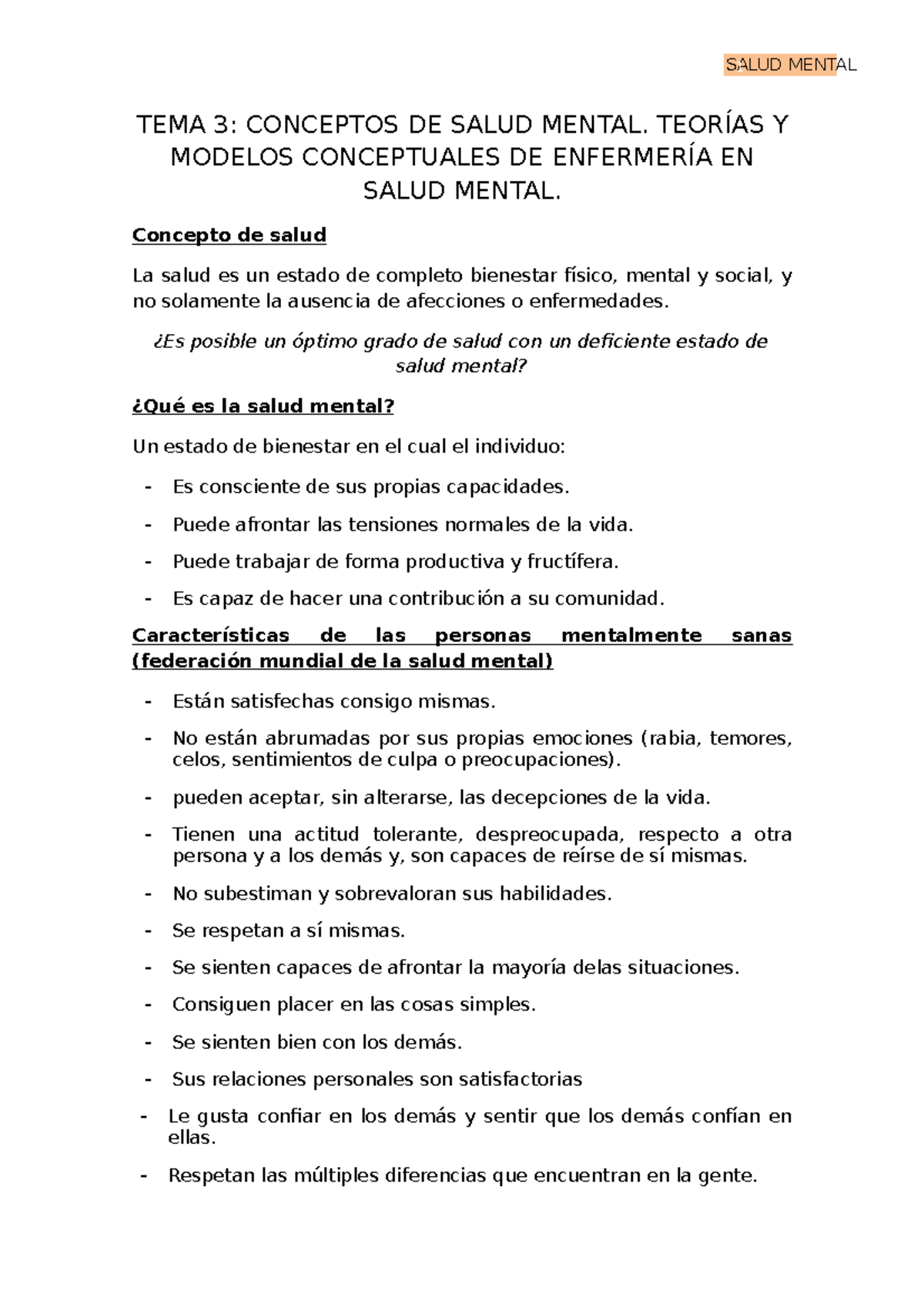 TEMA 2 EvoluciÓn Historica SALUD MENTAL 1 TEMA 3 CONCEPTOS DE SALUD MENTAL. TEORÍAS Y MODELOS TEMA 2 EvoluciÓn Historica SALUD MENTAL 1 TEMA 3 CONCEPTOS DE SALUD MENTAL. TEORÍAS Y MODELOS