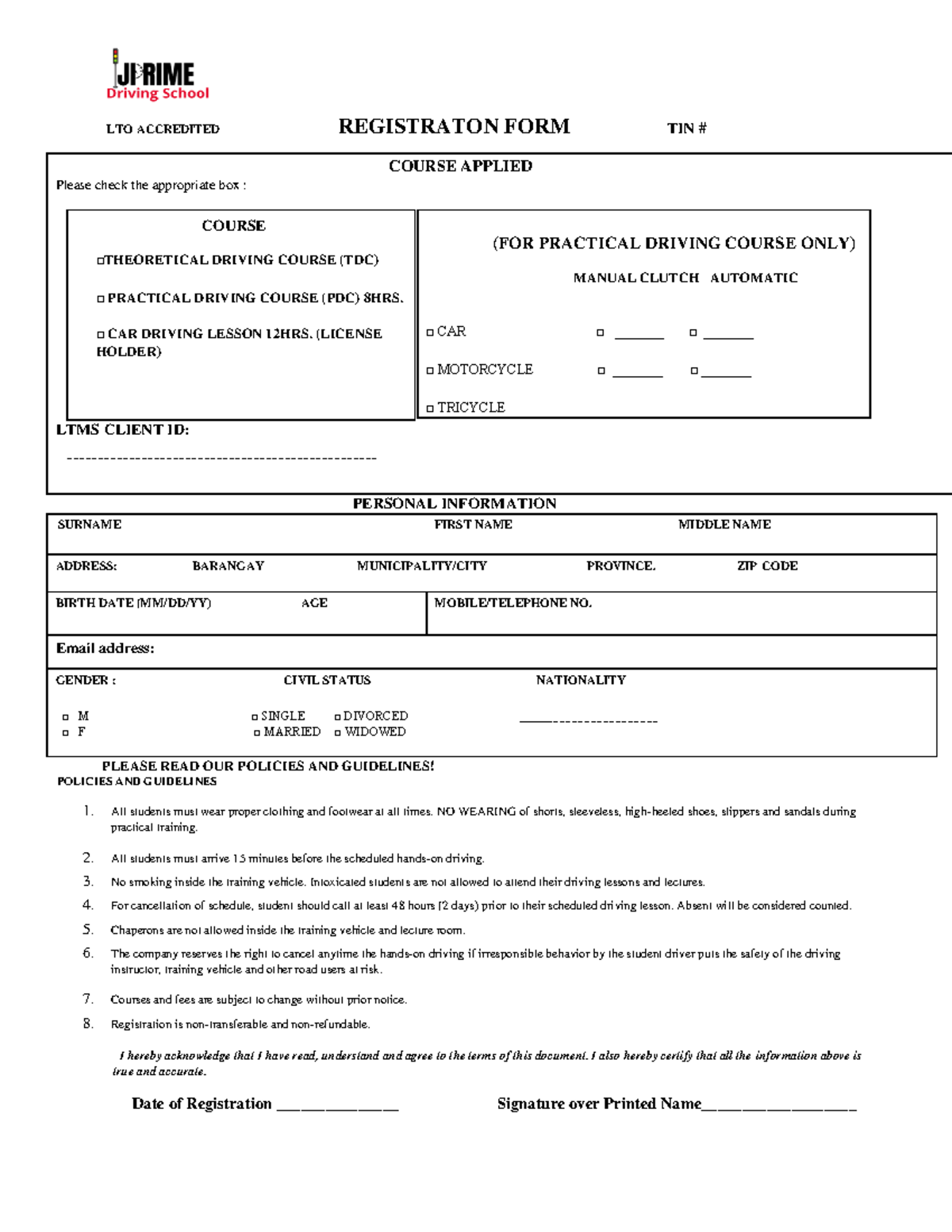 Bbbk(kkkkkkkkkkkkkk - LTO ACCREDITED REGISTRATON FORM TIN COURSE ...