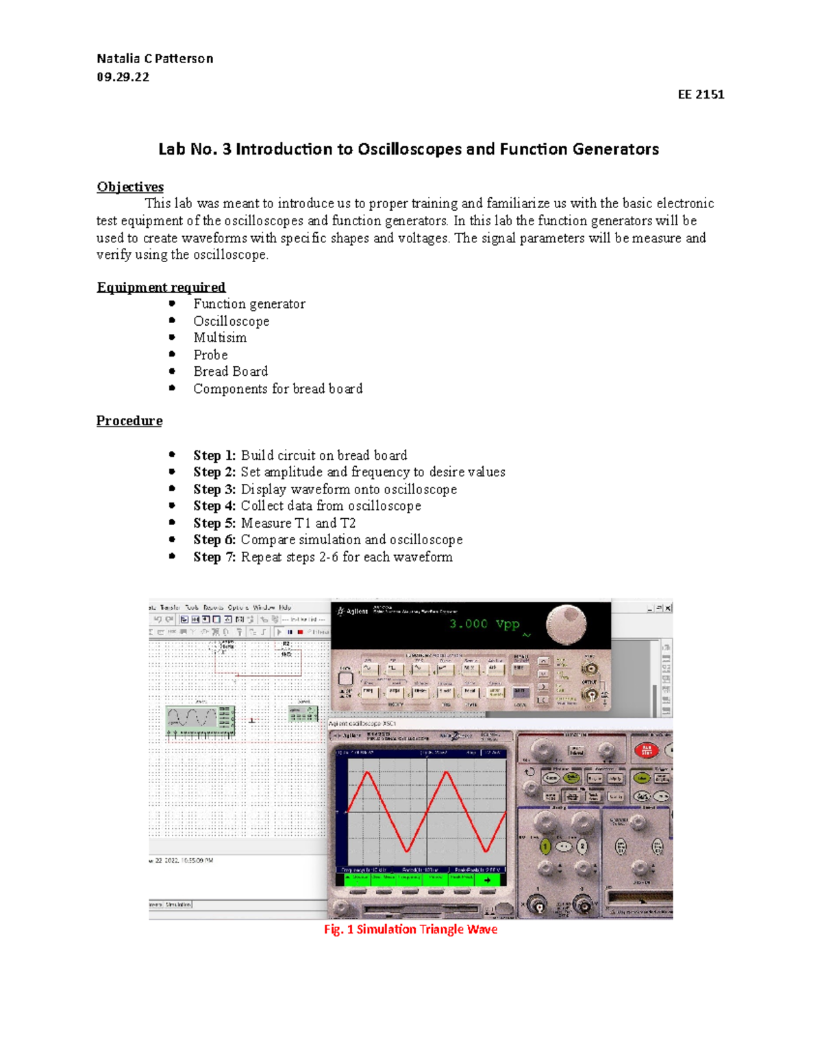 Lab 3 Lab report 3 Natalia C Patterson 09. EE 2151 Lab No. 3
