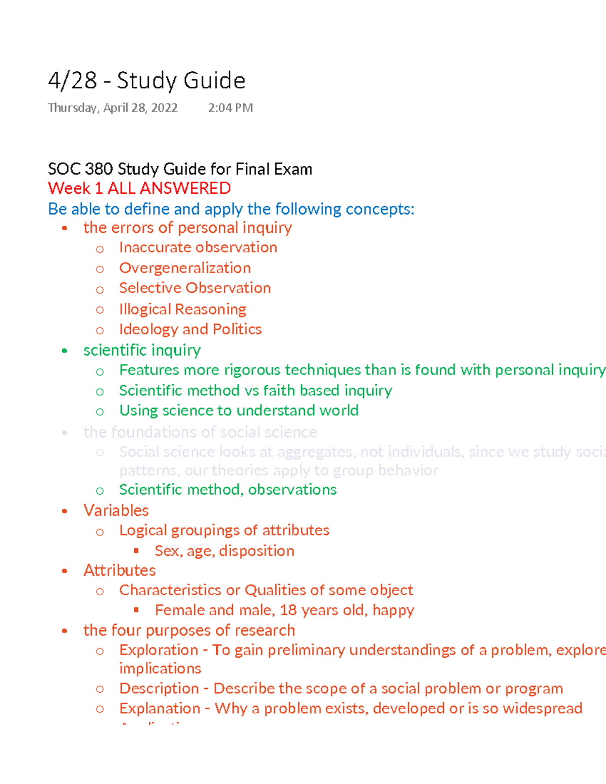 428 - Study Guide - SOC 380 Study Guide For Final Exam Week 1 ALL ...