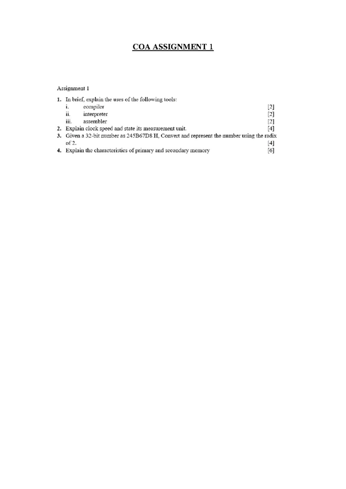 COA Assignment 1-2024 - Research please - COA ASSIGNMENT 1 Assignment 1 ...