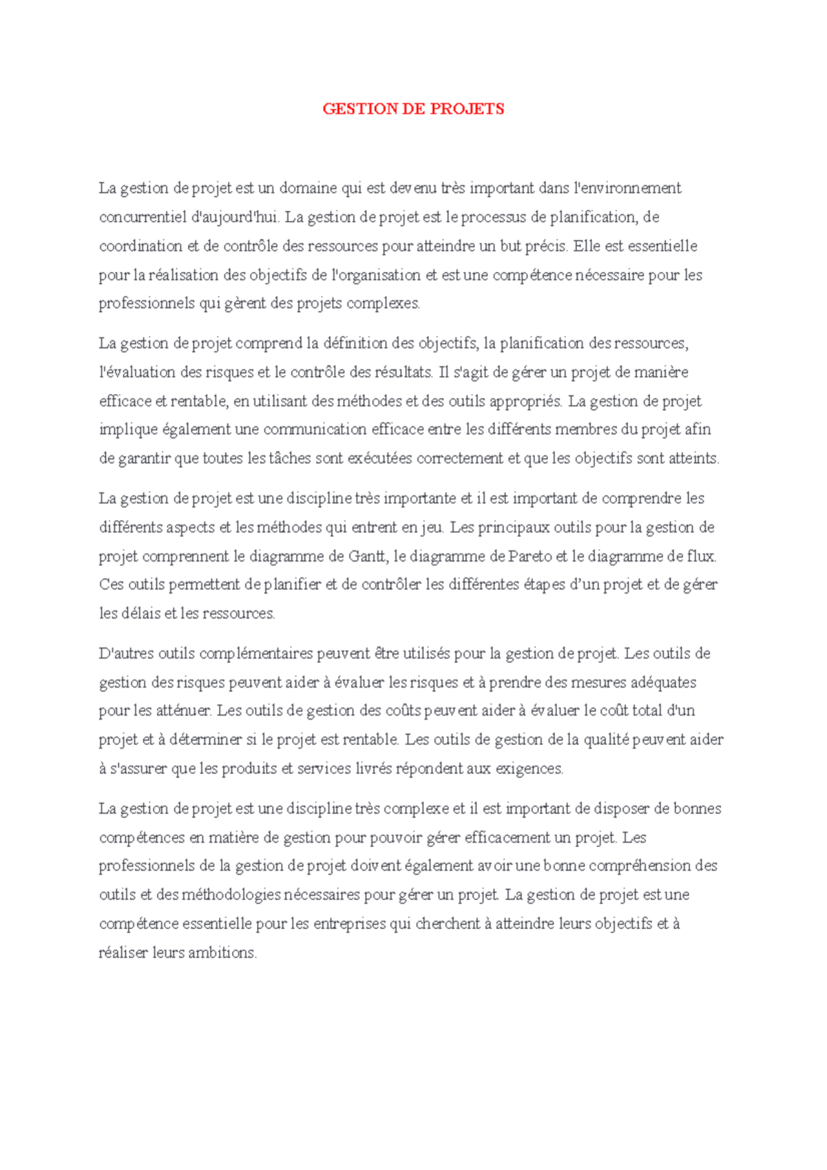 Gestion des projets - GESTION DE PROJETS La gestion de projet est un ...