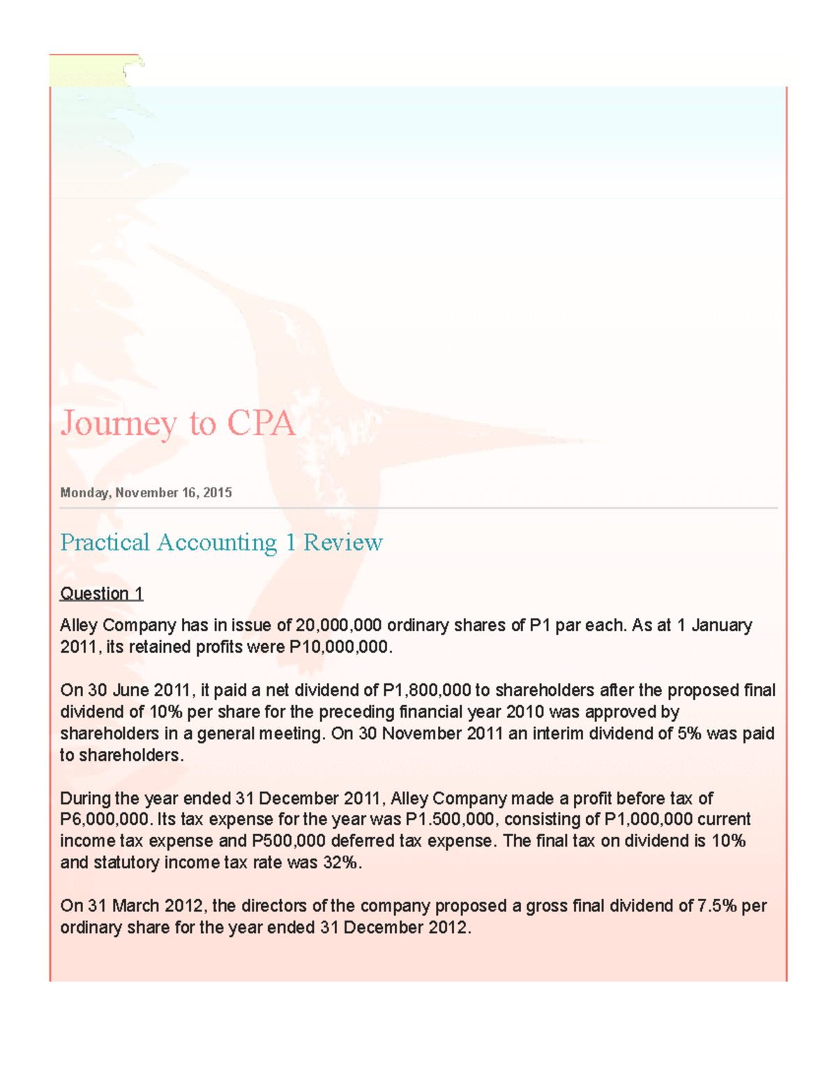 Journey To CPA- Practical Accounting 1 Review - Journey To CPA Monday ...