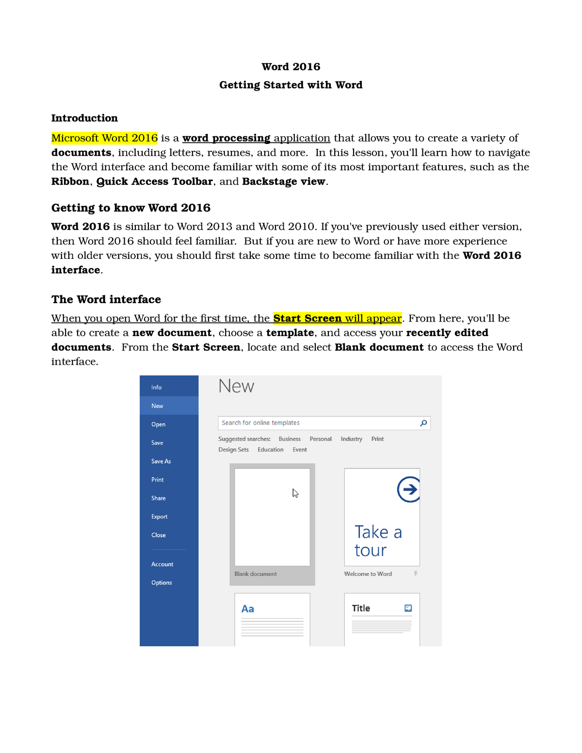 MS-Word-2016 -Getting-Started Tutorial - BS INfoTech - Studocu