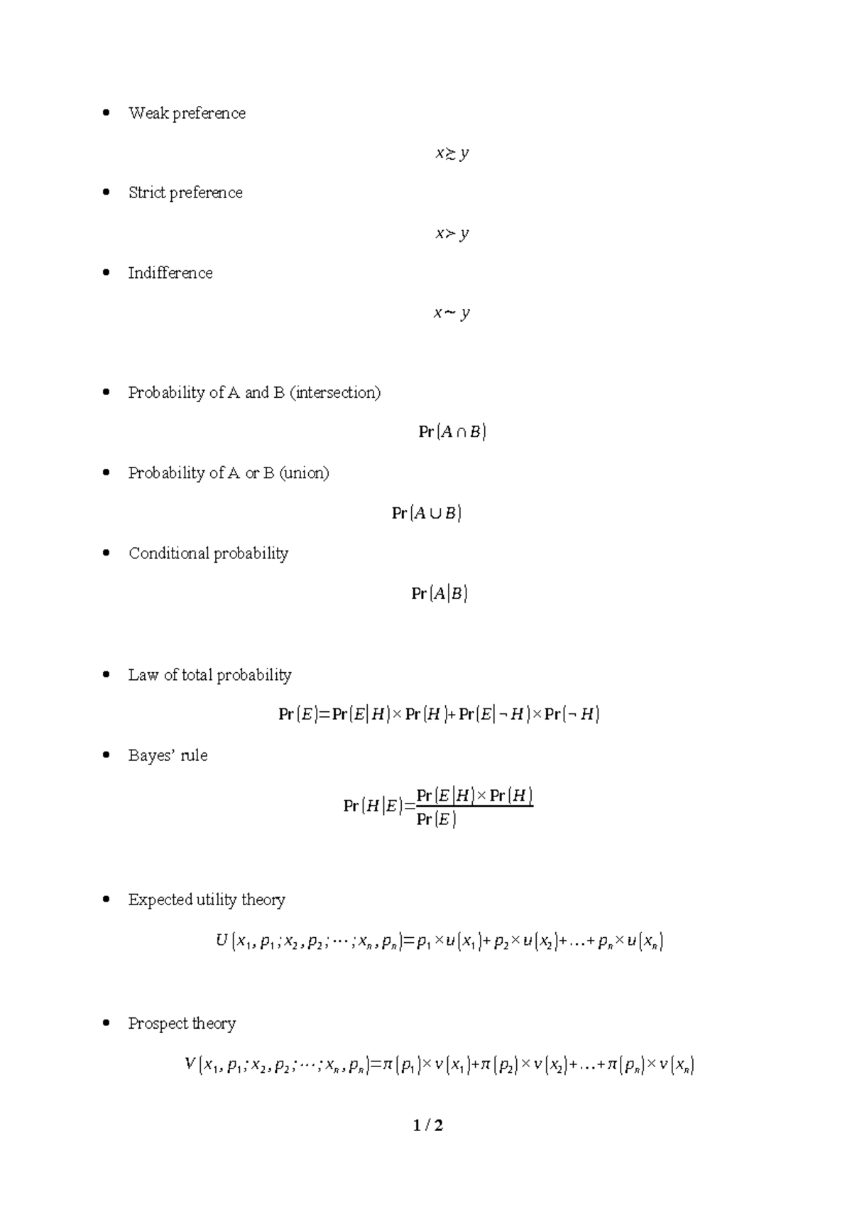Equation typing aid weak preference x y strict preference x y