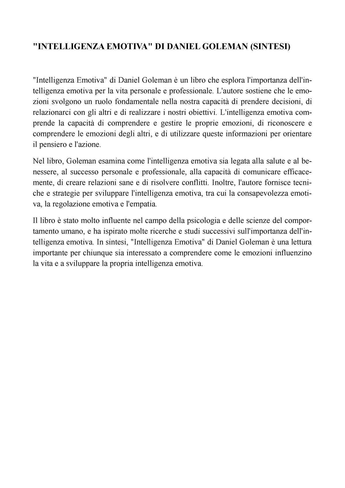 Intelligenza emotiva di Goleman - Intelligenza emotiva di Goleman  Introduzione al libro Daniel - Studocu