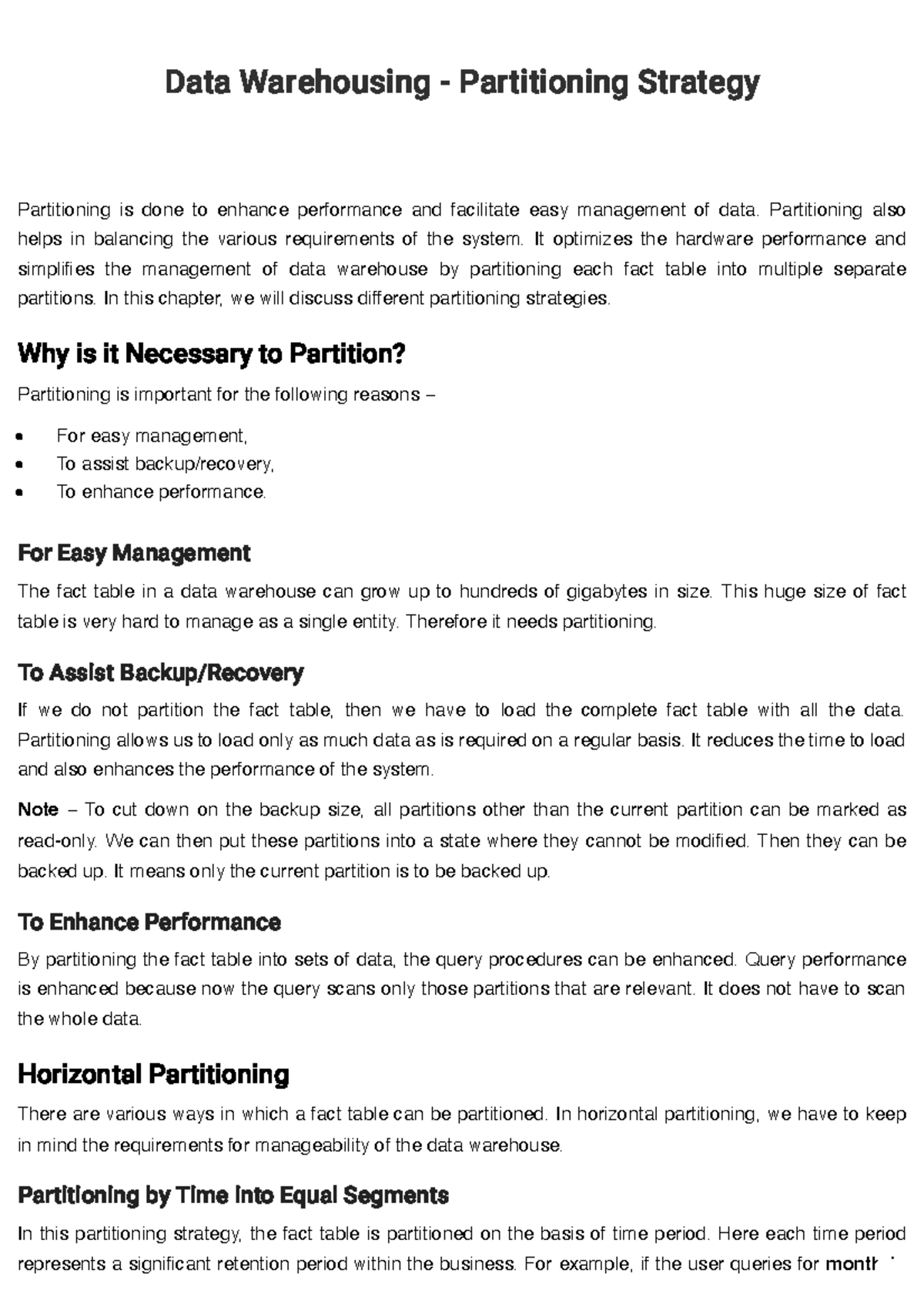 Data Warehousing - Partitioning Strategy - Data Warehousing ...