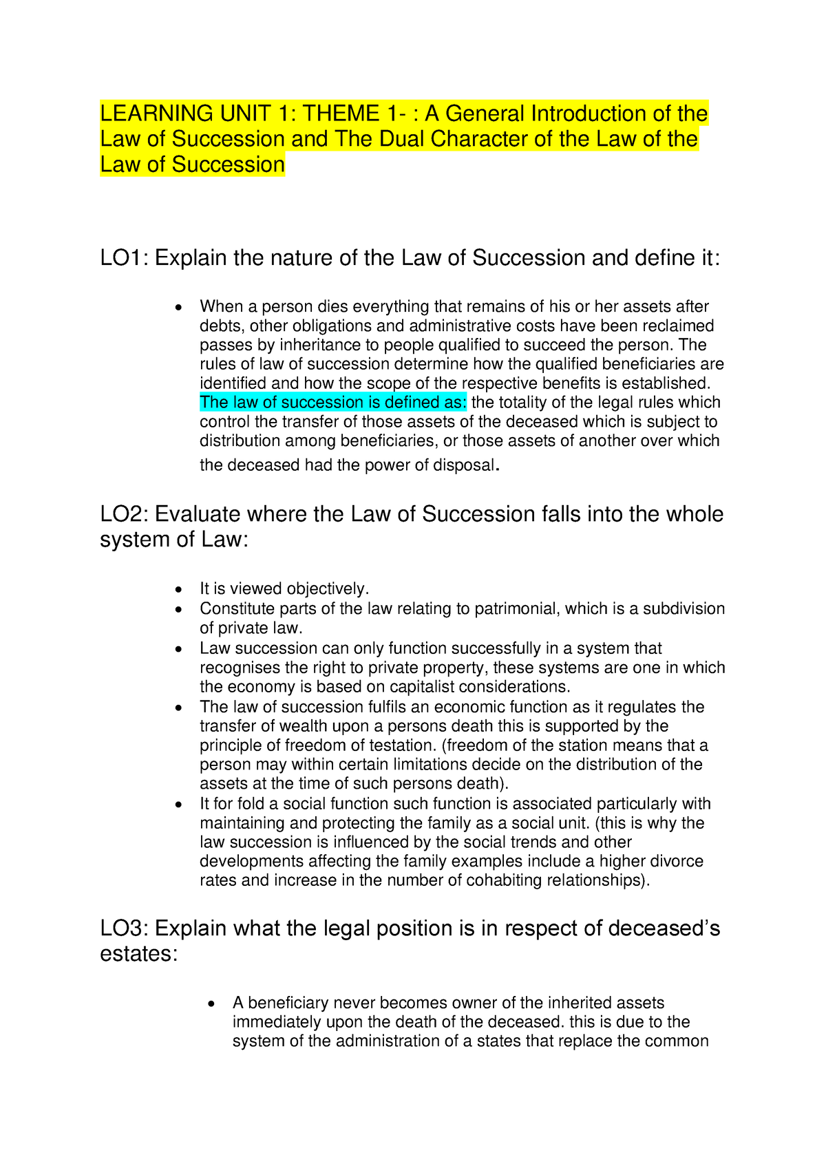 law of succession assignment 1