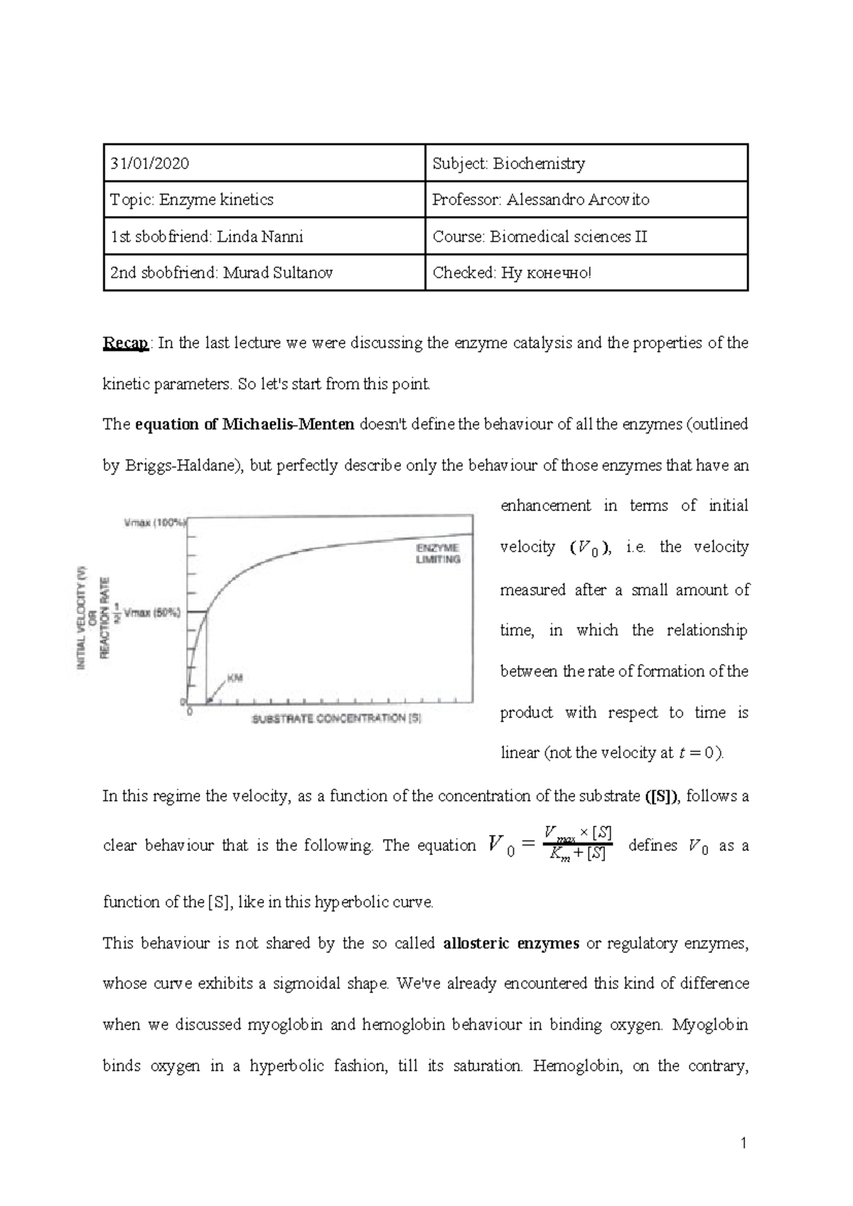 6. Biochemistry 31 Lecture notes 6 31/01/2020 Subject Biochemistry