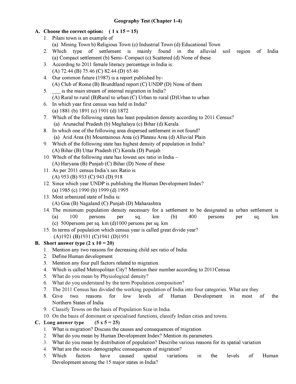 Geography Test - Test - Geography Test (Chapter 1-4) A. Choose The ...