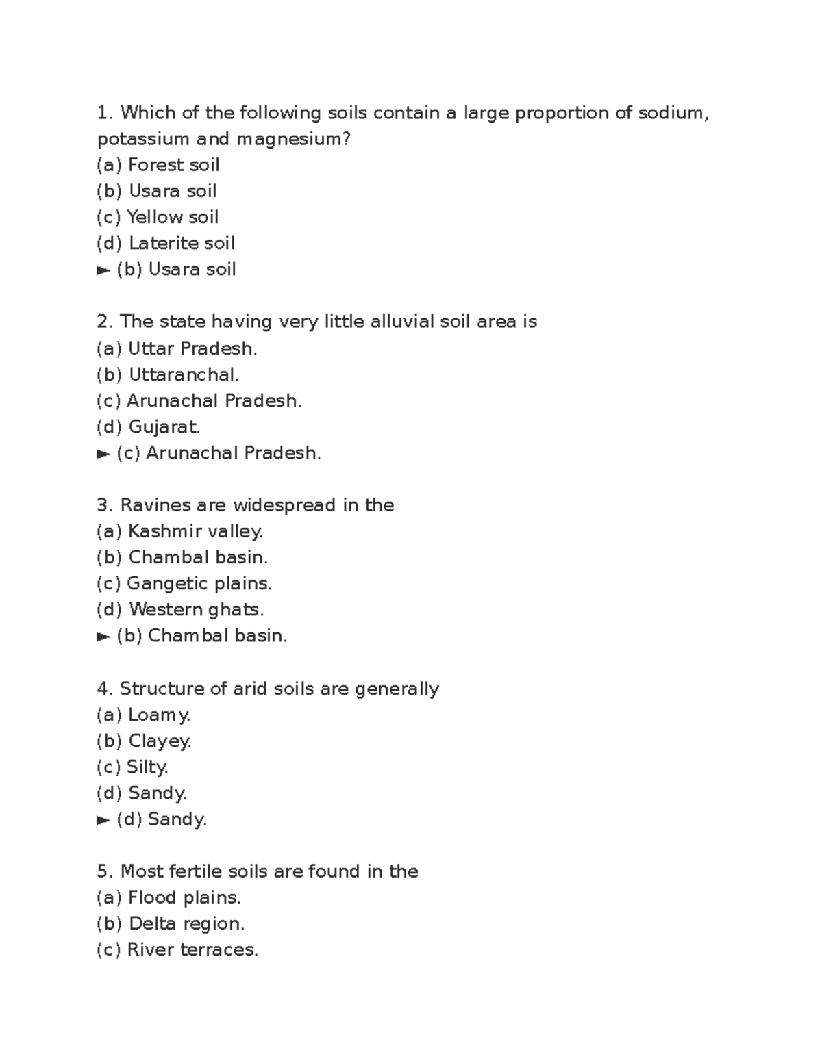 Soil mcq notes Which of the following soils contain a large