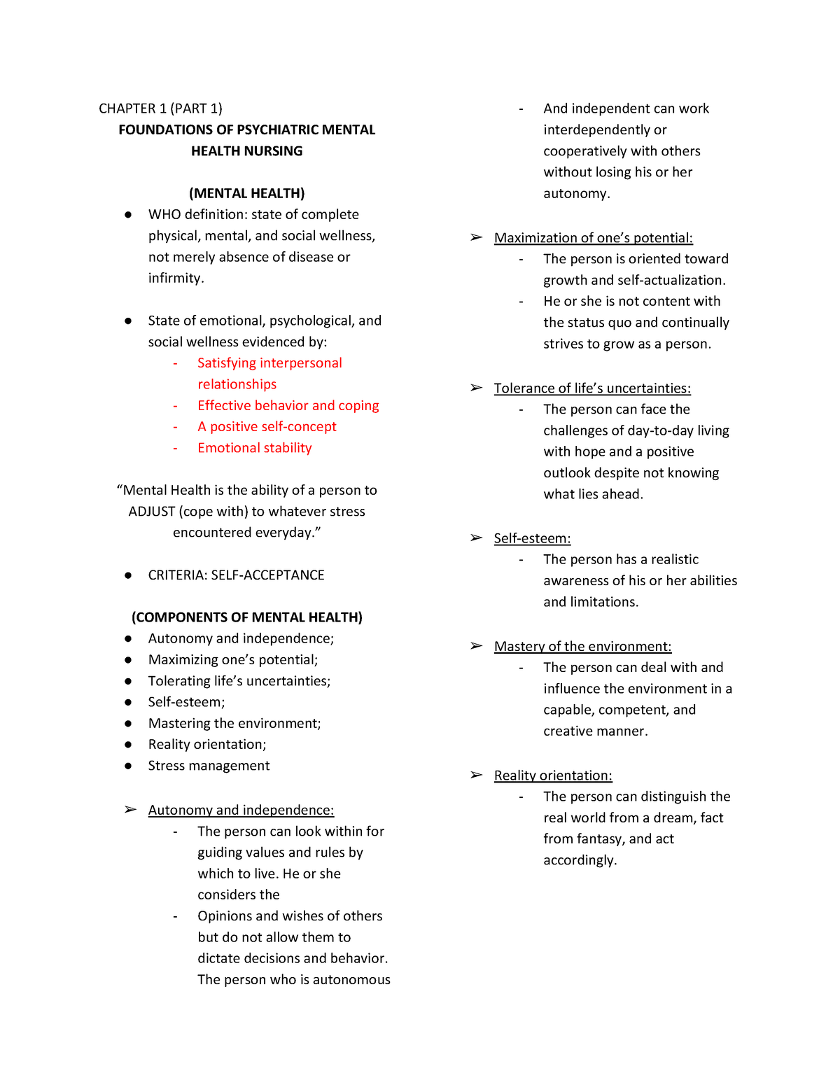 Foundations Of Psychiatric Mental Health Nursing PART 1 - CHAPTER 1 ...