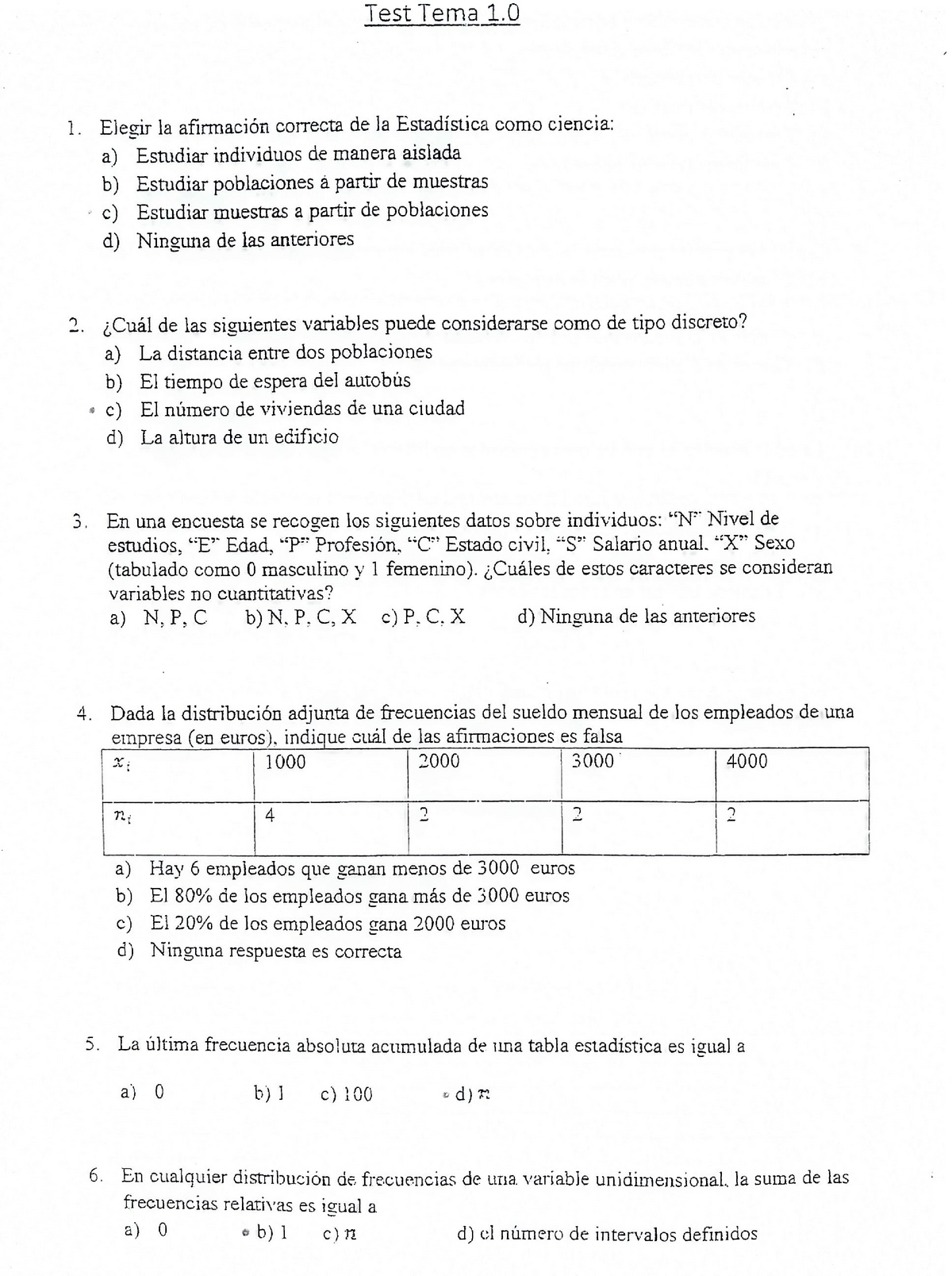 TEST EXAMEN ESTADISTICA - Test Te Mg L9 1. Begir La Correcta De La ...