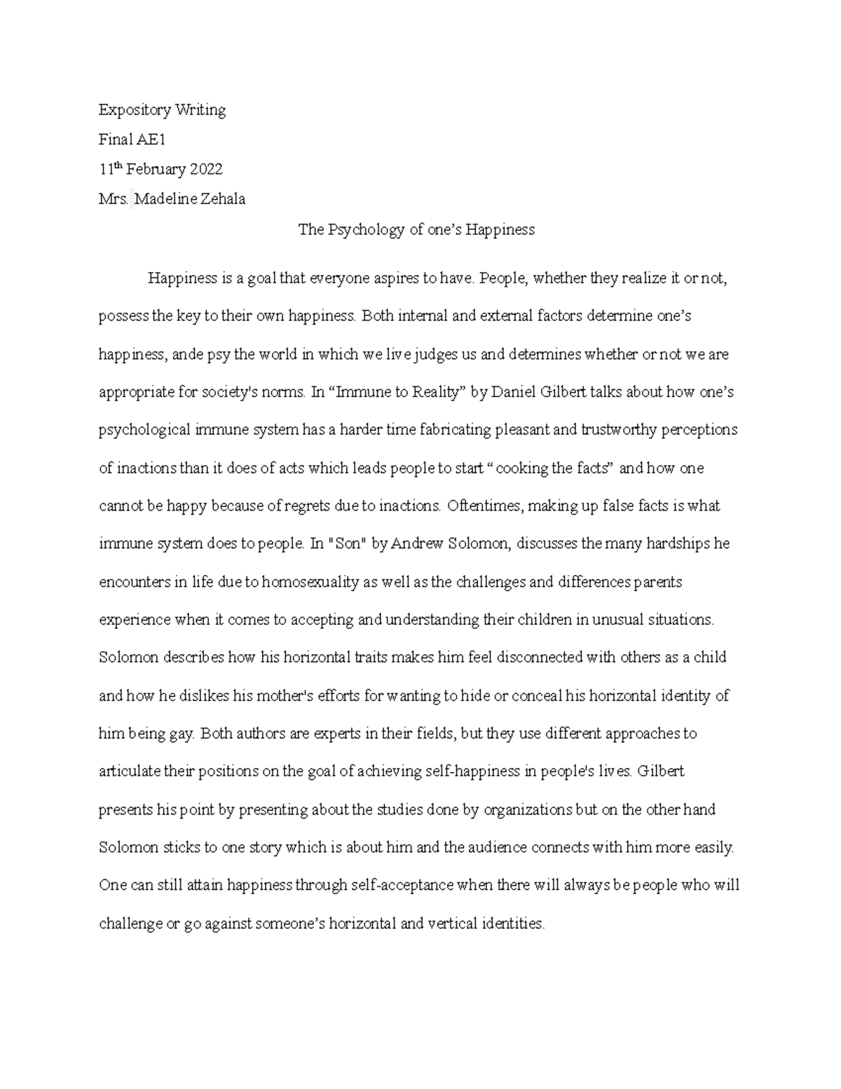 what is happiness expository essay