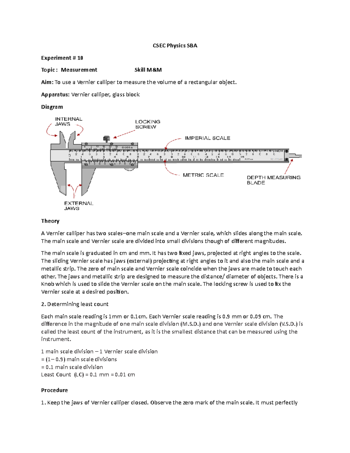 Vernier Caliper Labggg CSEC Physics SBA Experiment 10 Topic