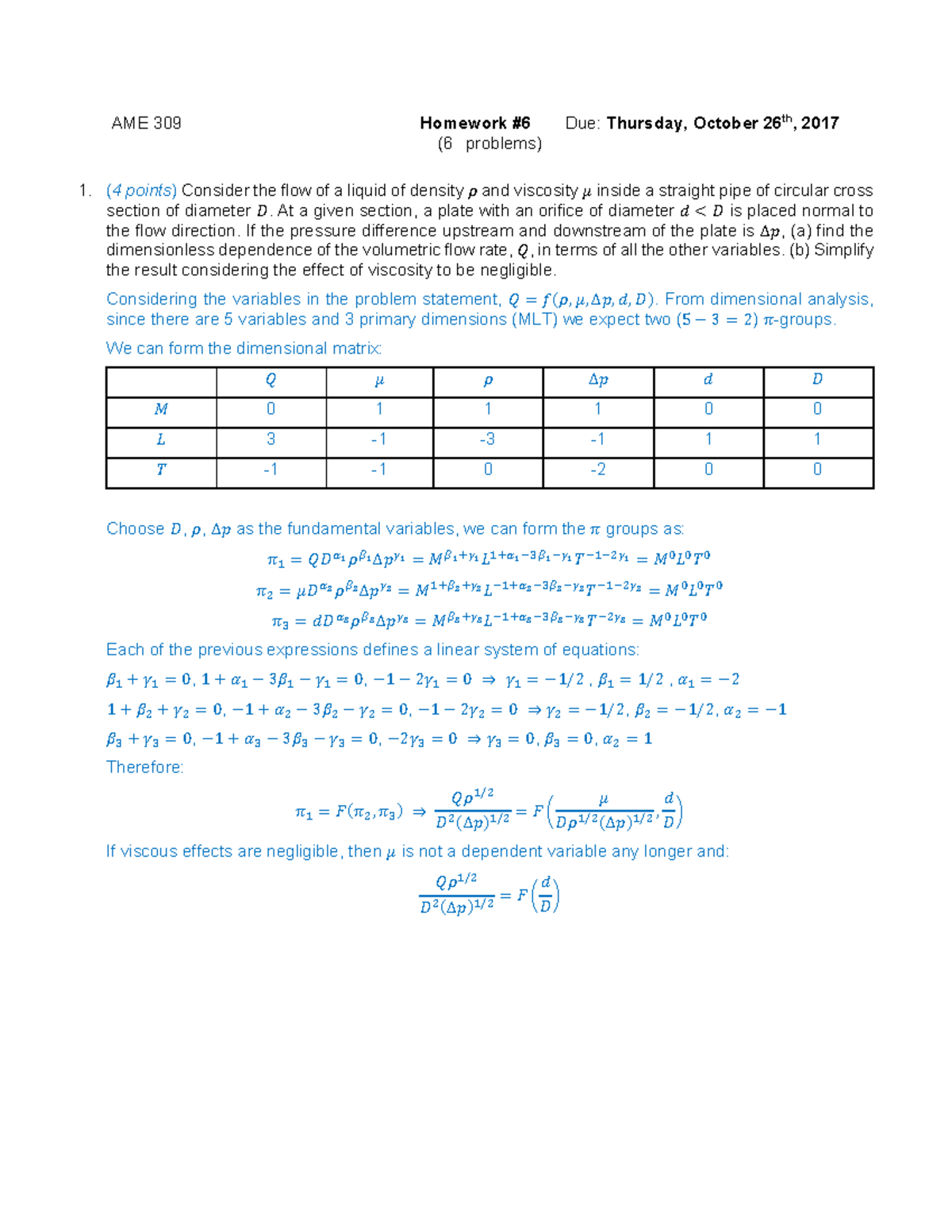 AME309 HW6 solutions - AME 309 Homework (6 problems) Due: Thursday ...