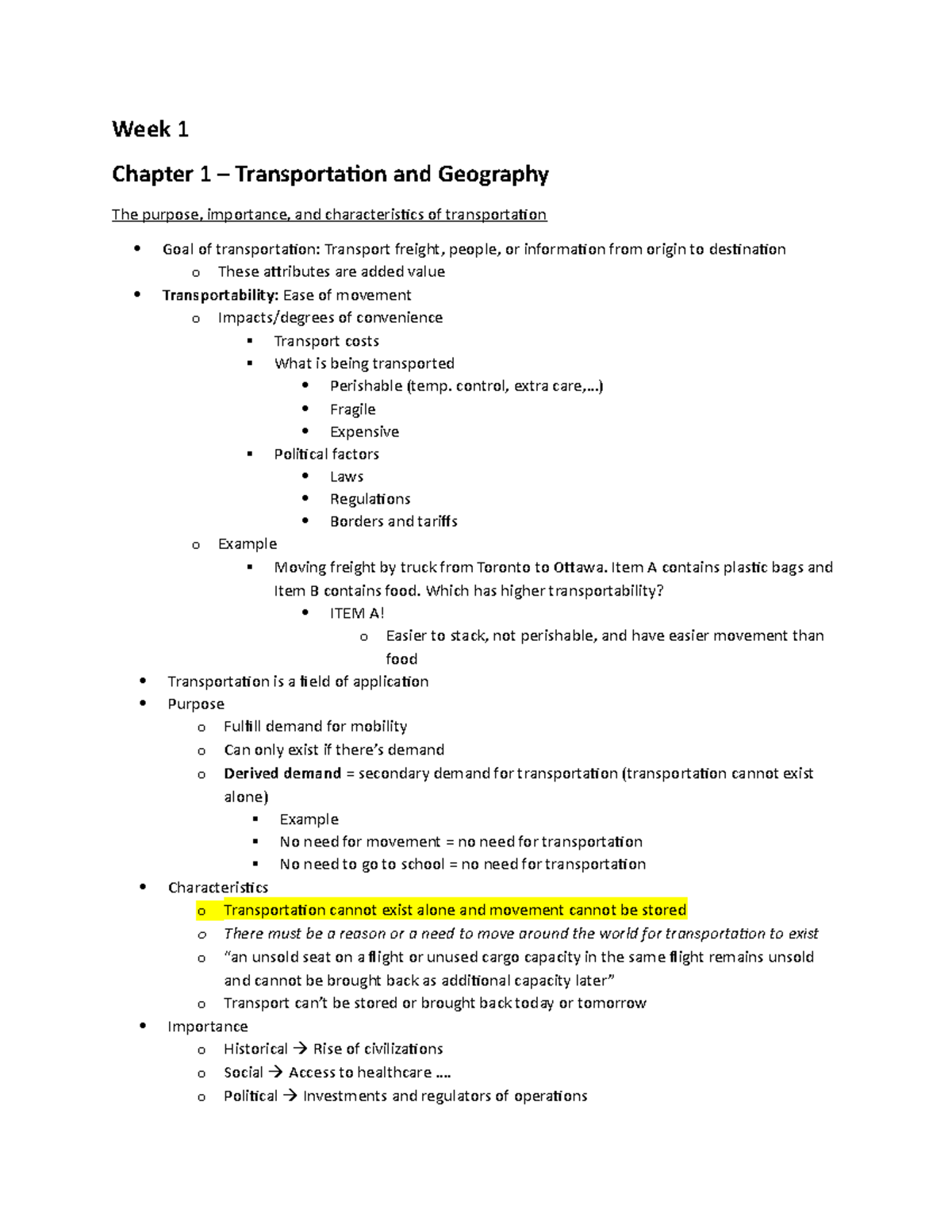 GMS 803 notes - Lecture 1 - Week 1 Chapter 1 – Transportation and ...