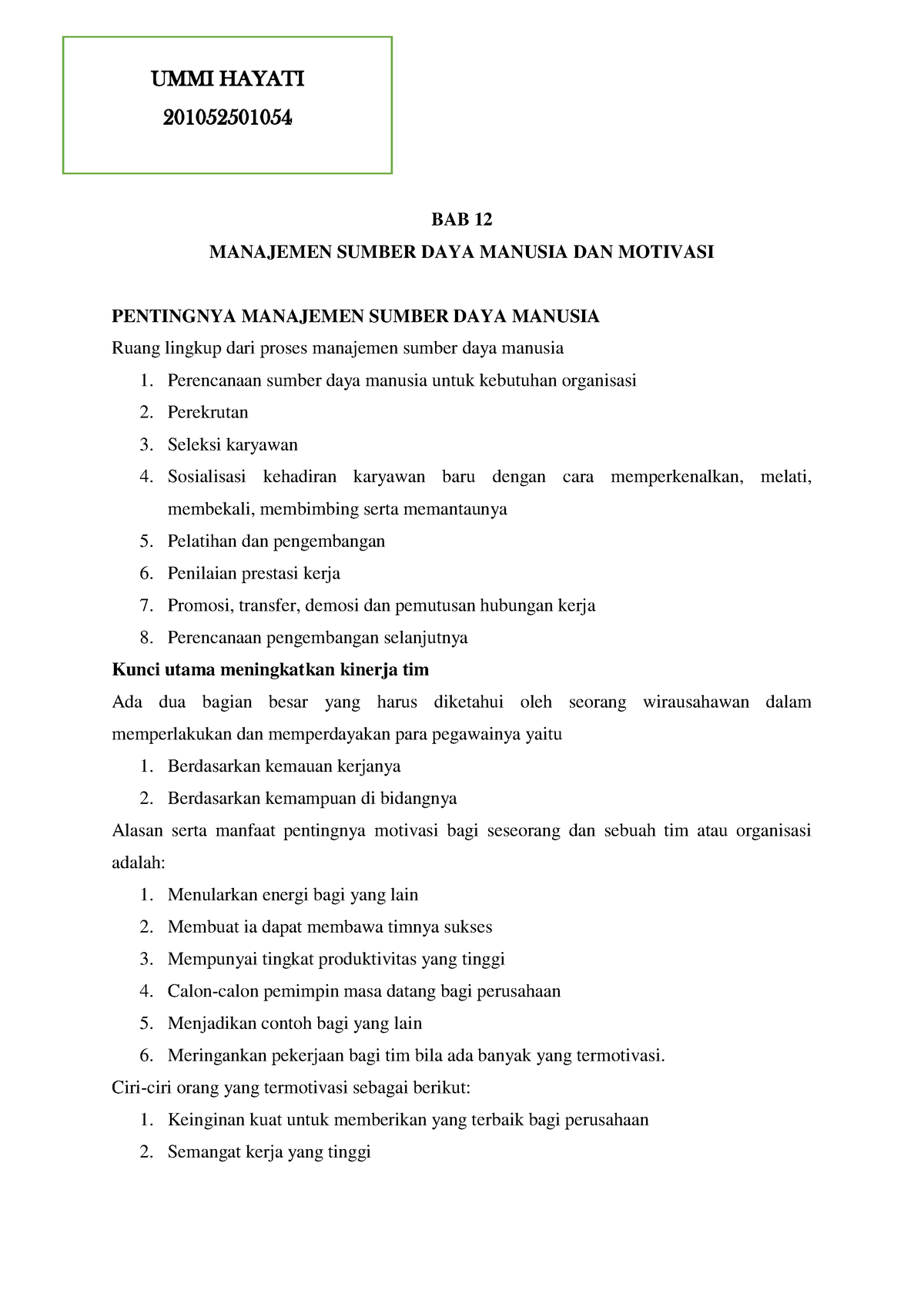 BAB 12 - BAB 12 - BAB 12 MANAJEMEN SUMBER DAYA MANUSIA DAN MOTIVASI ...