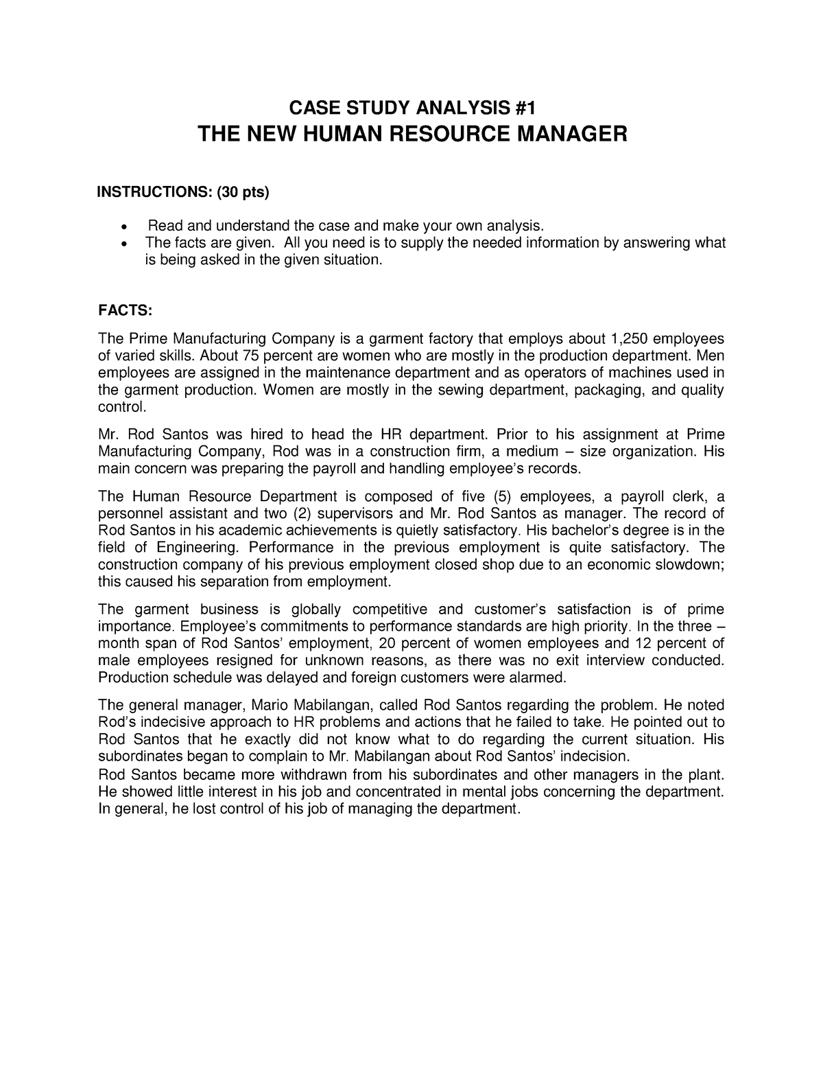 short case study on human resource management