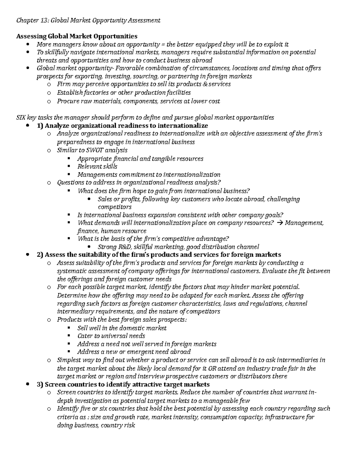 Chapter 13- Global Market Opportunity Assessment - Evaluate The Fit ...