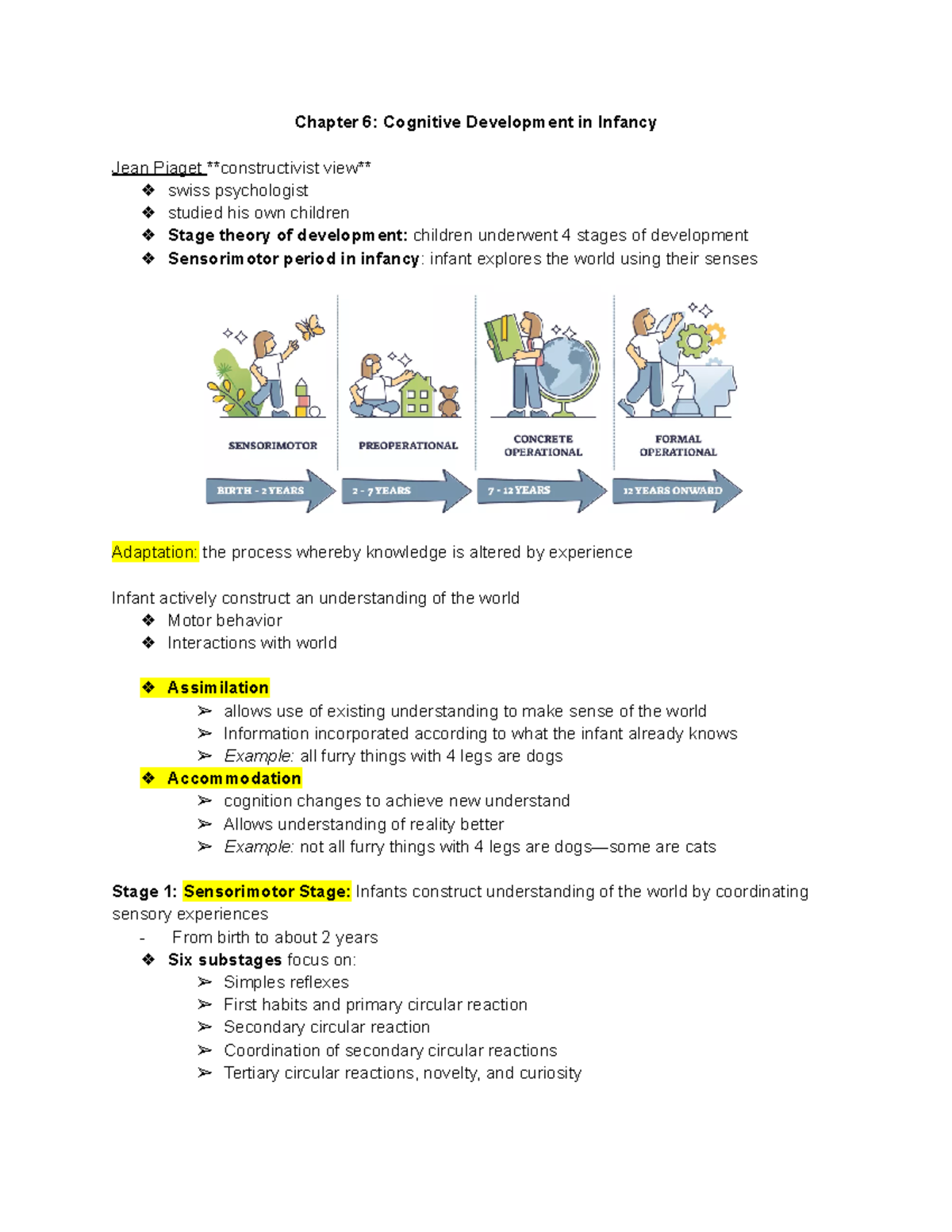page 1- sensorimotor - Chapter 6: Cognitive Development in Infancy Jean ...