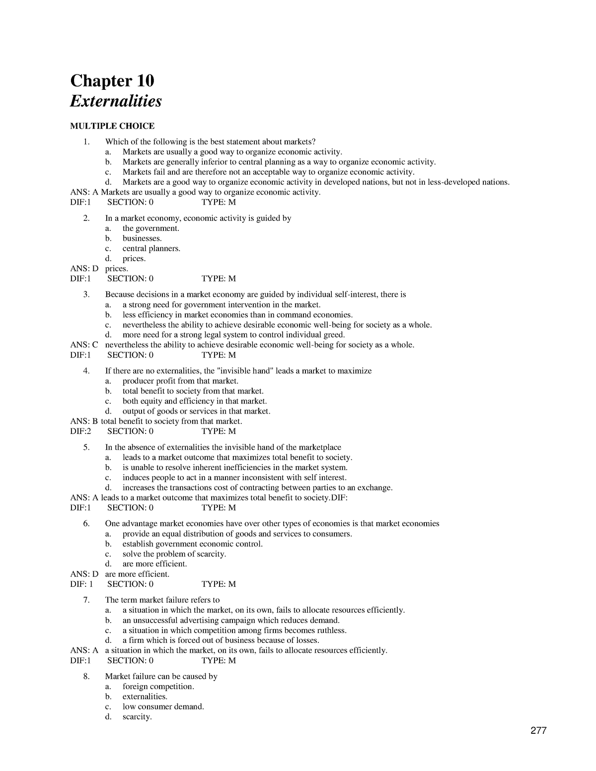 Chapter 10 Externalities Multiple Choice - 277 Chapter 10 Externalities ...