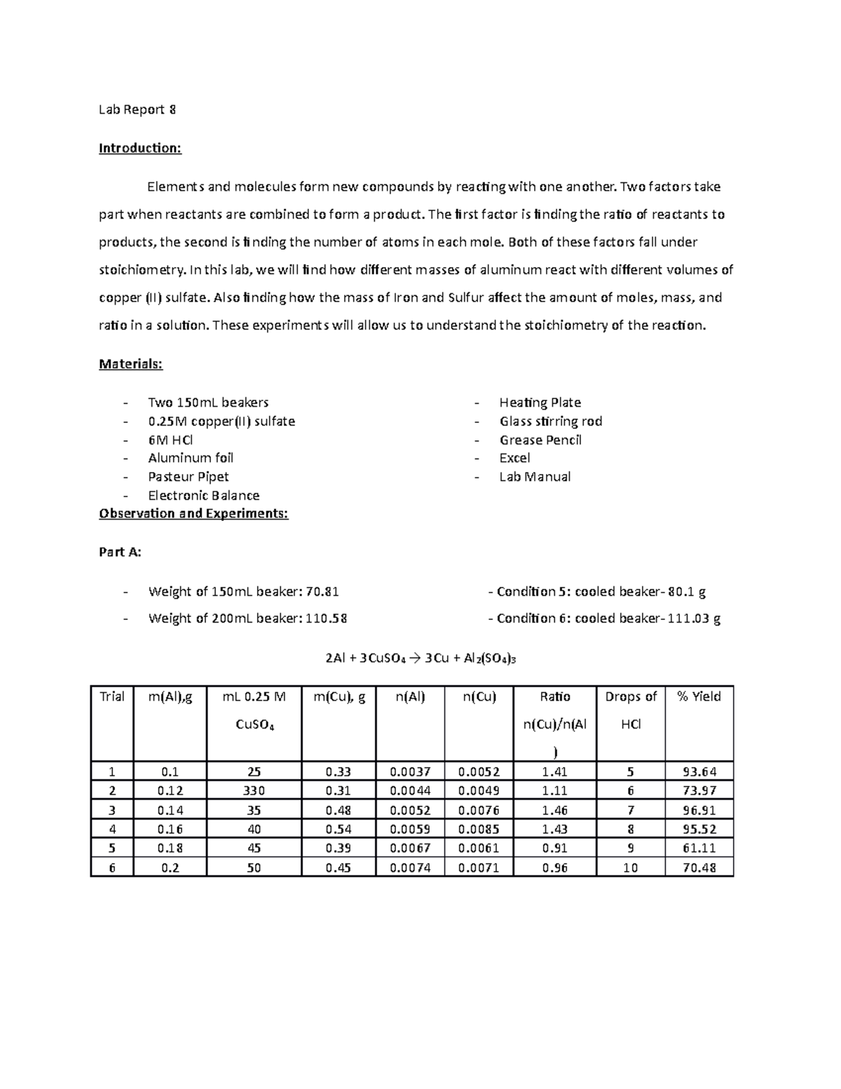 Lab 8 report chem 106 lab 8. Molecules and reactions, "Foiled Again