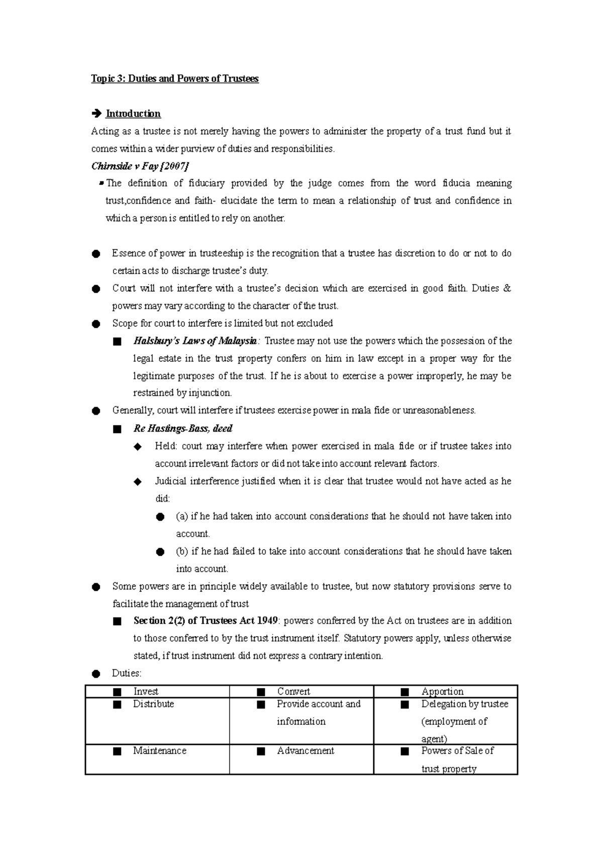 Topic 3 Duties And Powers Of Trustees Equity And Trust MMU Studocu