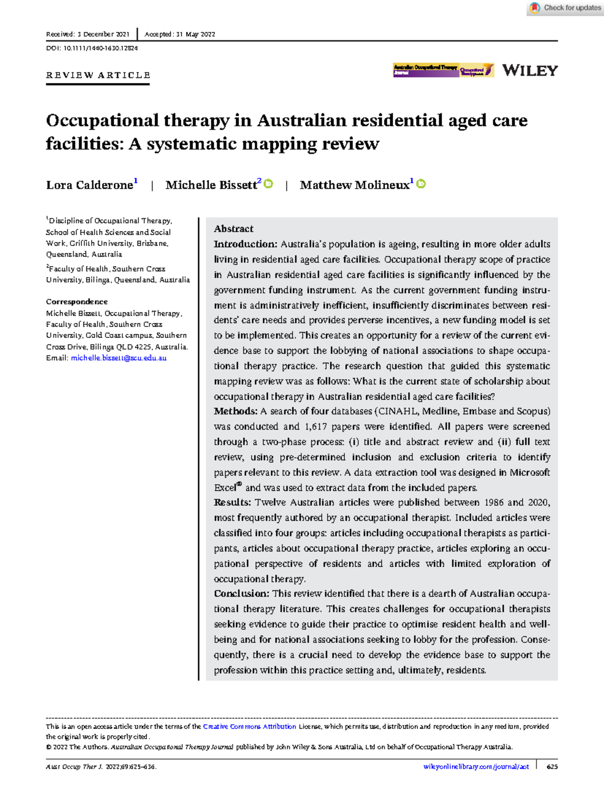Aus Occup Therapy J - 2022 - Calderone - Occupational therapy in ...