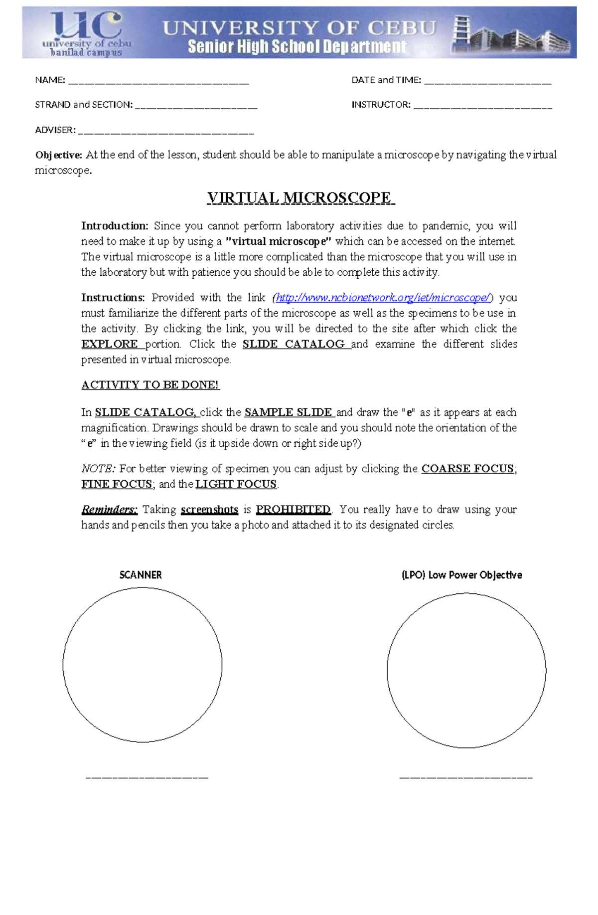 Assignment 1 - NAME: __________________________________ DATE and TIME