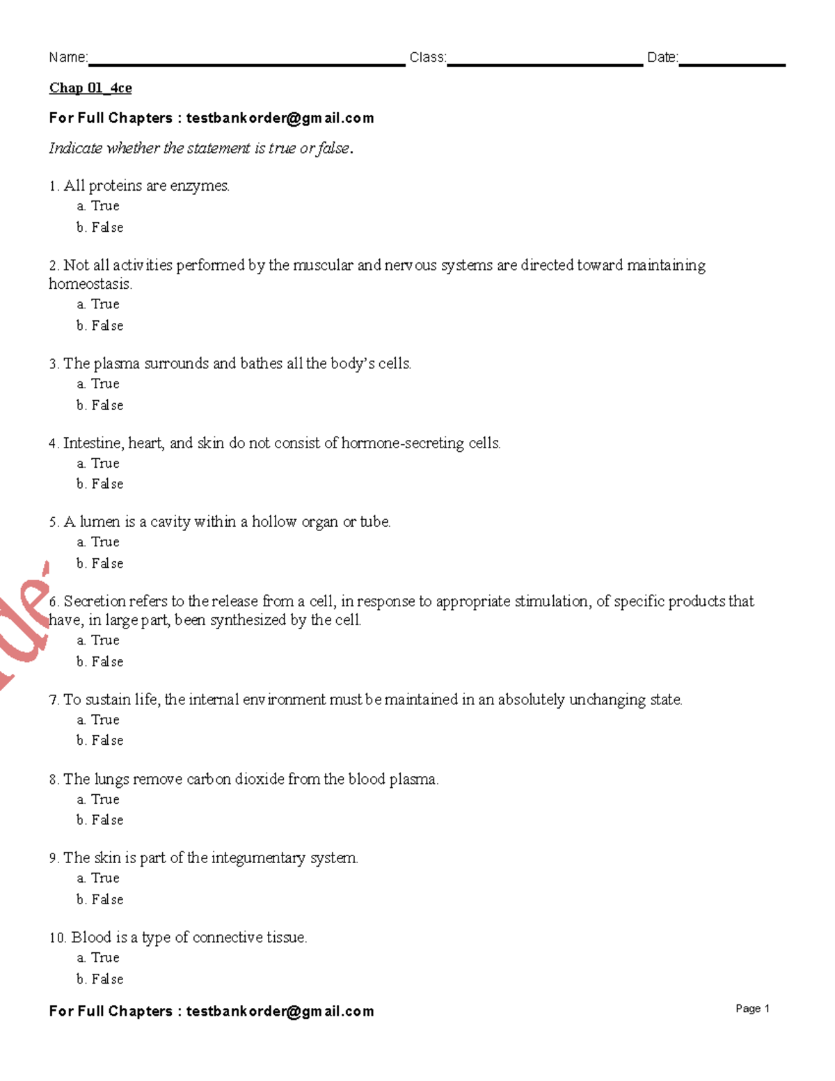 Test Bank and Solutions For Human Physiology: From Cells to Systems 4th ...