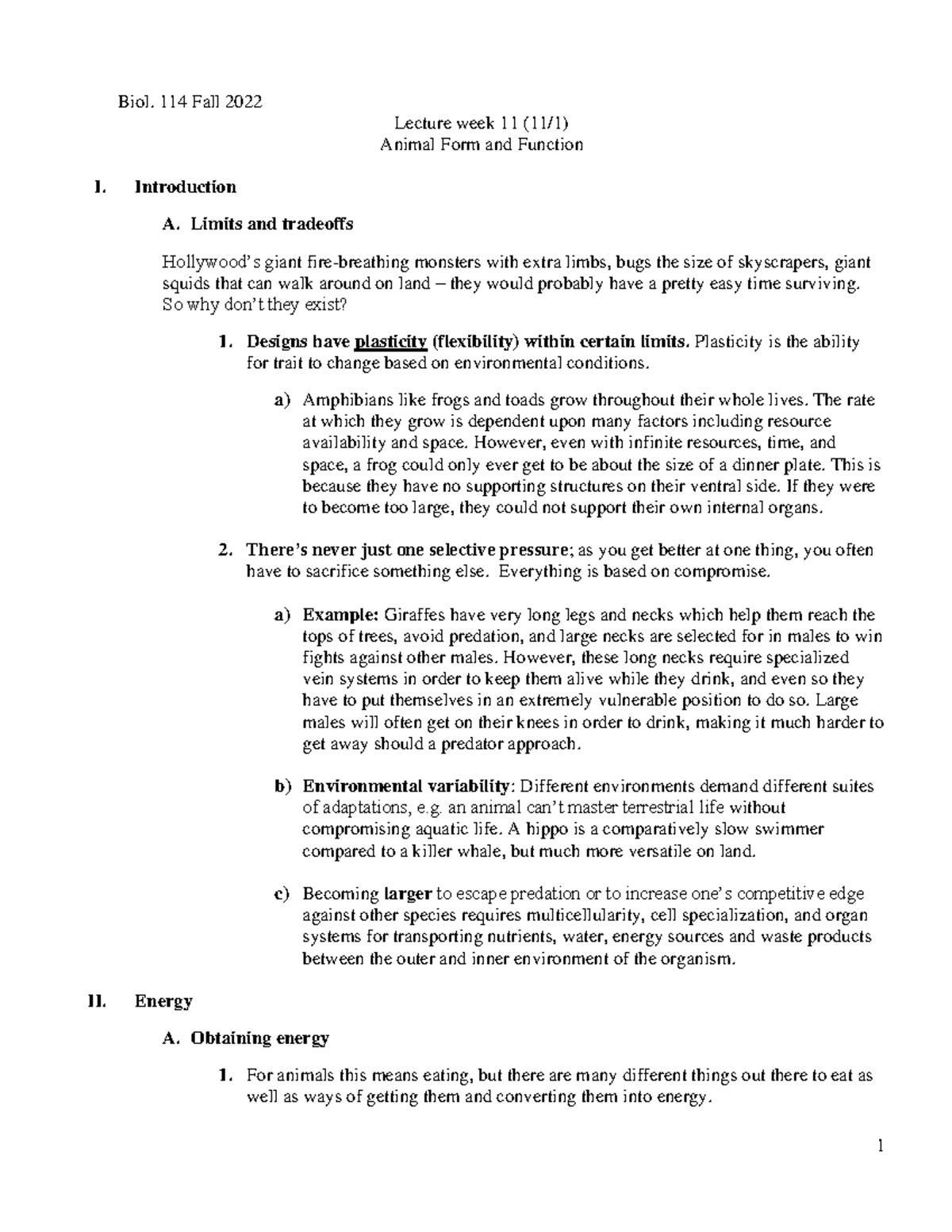 Lecture week 11 (11-1) - Notes Animal Form and Function - Biol. 114 ...