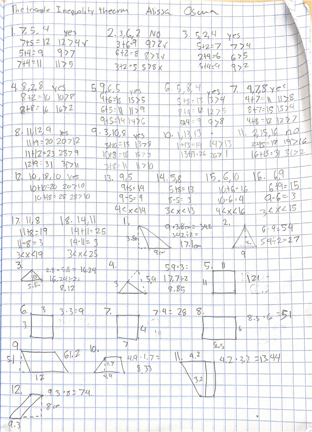 Kuta: Triangle Inequality Theorem & Area Review (Oct 11, 2022 at 3:16 ...