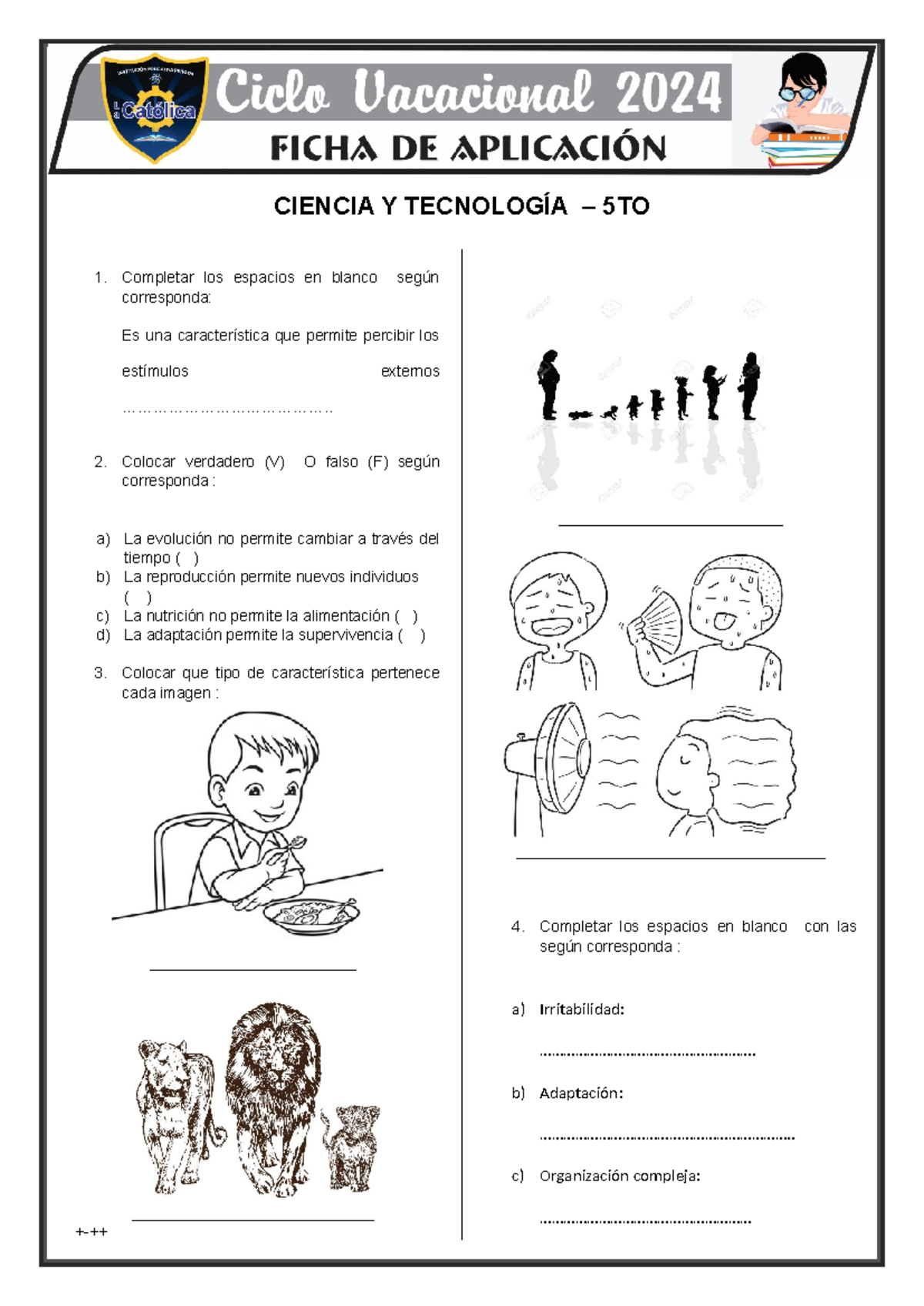 Ficha 5to características - CIENCIA Y TECNOLOGÍA – 5TO 1. Completar los ...