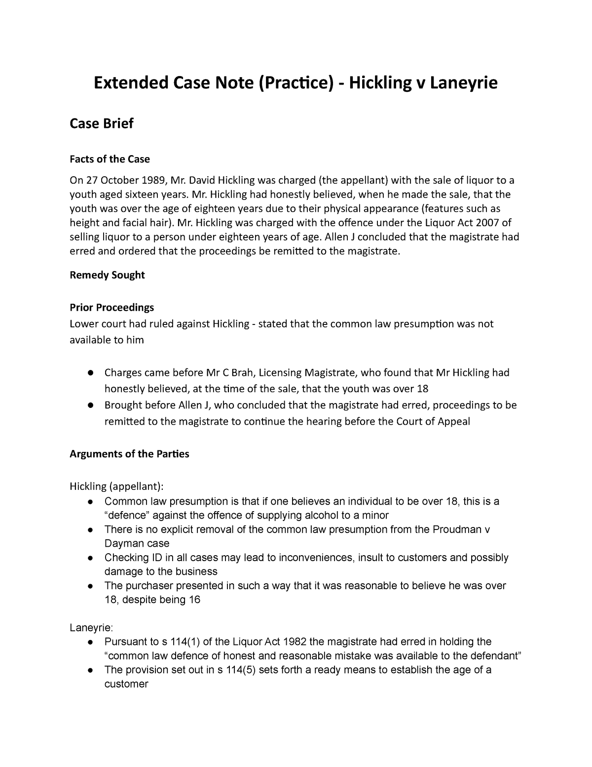 Practice Case Note Extended Case Note (Practice) Hickling v