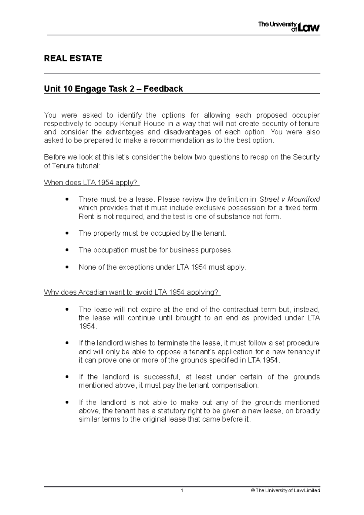 Lease options REAL ESTATE Unit 10 Engage Task 2 Feedback You were asked to identify the