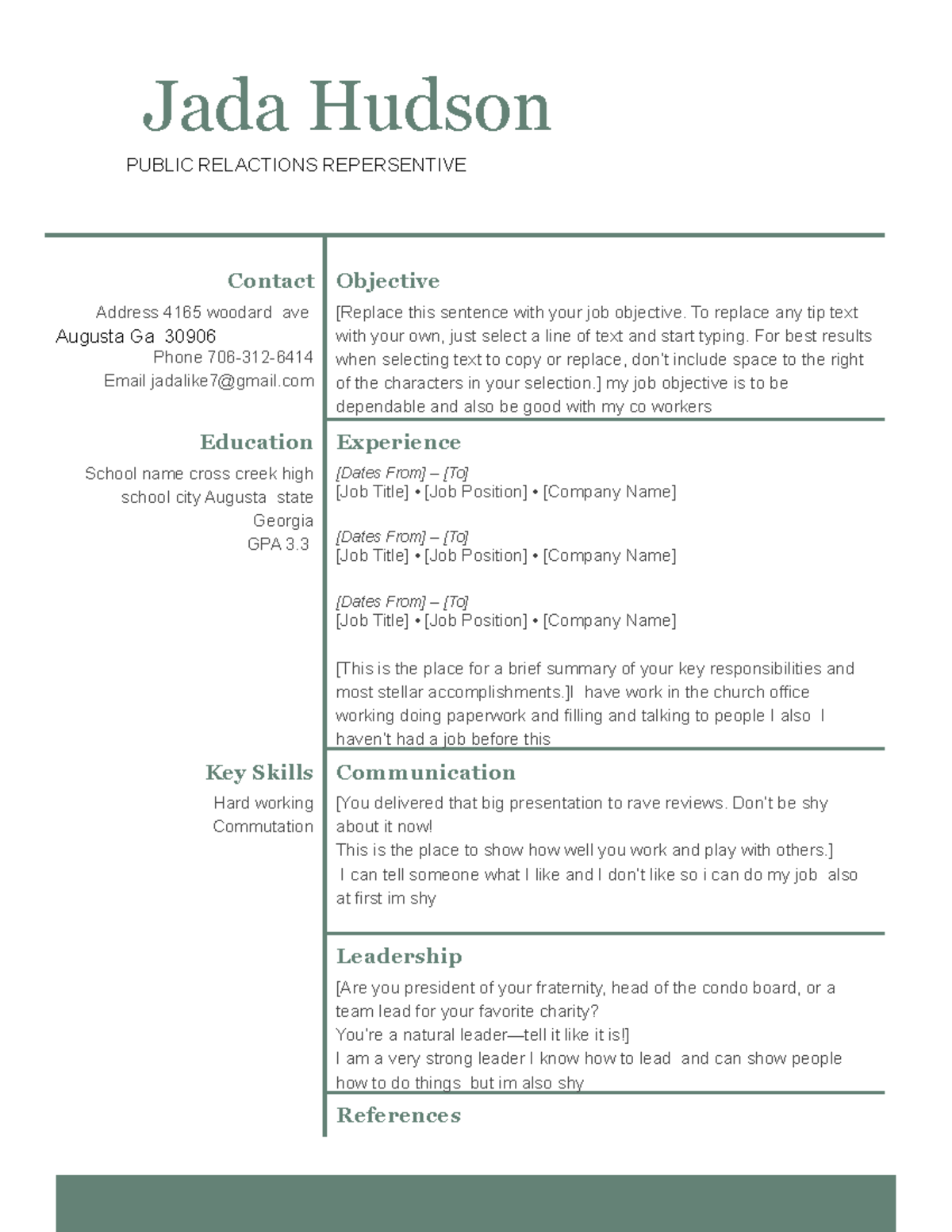 Rsuem - dual enrollment - Jada Hudson PUBLIC RELACTIONS REPERSENTIVE ...