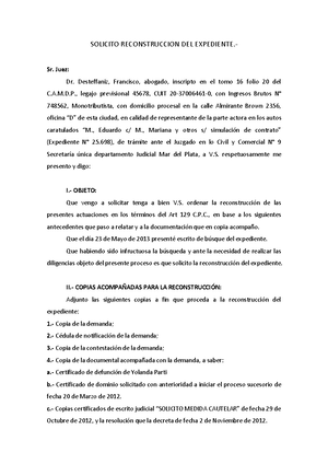 46 - Reconstrucci Ã³n del Expediente - SOLICITO RECONSTRUCCION DEL  EXPEDIENTE. Juez: Dr. - Studocu