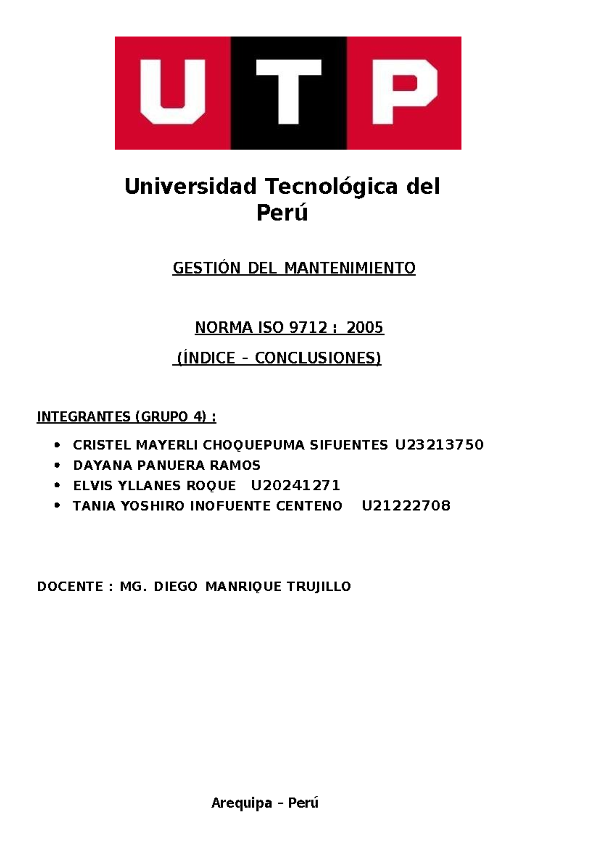 ISO 9712 - Universidad Tecnológica del Perú GESTIÓN DEL MANTENIMIENTO ...