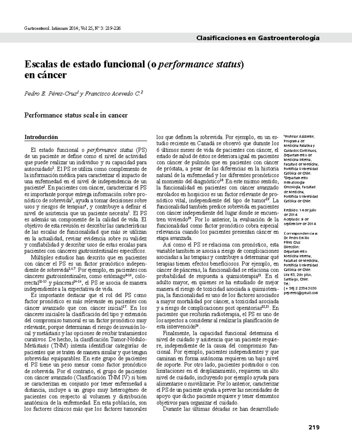 Tabla ECOG - Clasificaciones en Gastroenterología Escalas de estado ...