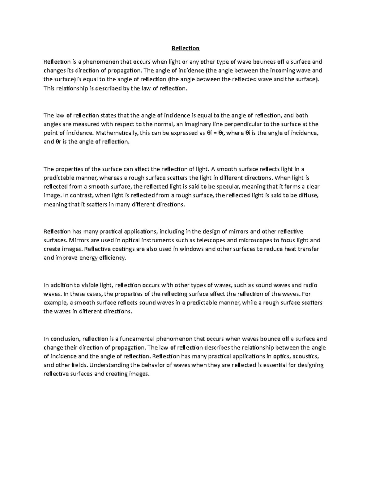 Reflection - Reflection Reflection is a phenomenon that occurs when ...