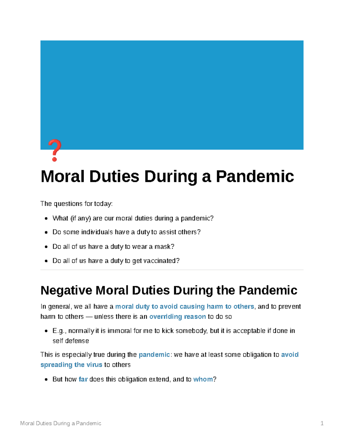 Moral Duties During a Pandemic - Moral Duties During a Pandemic The ...