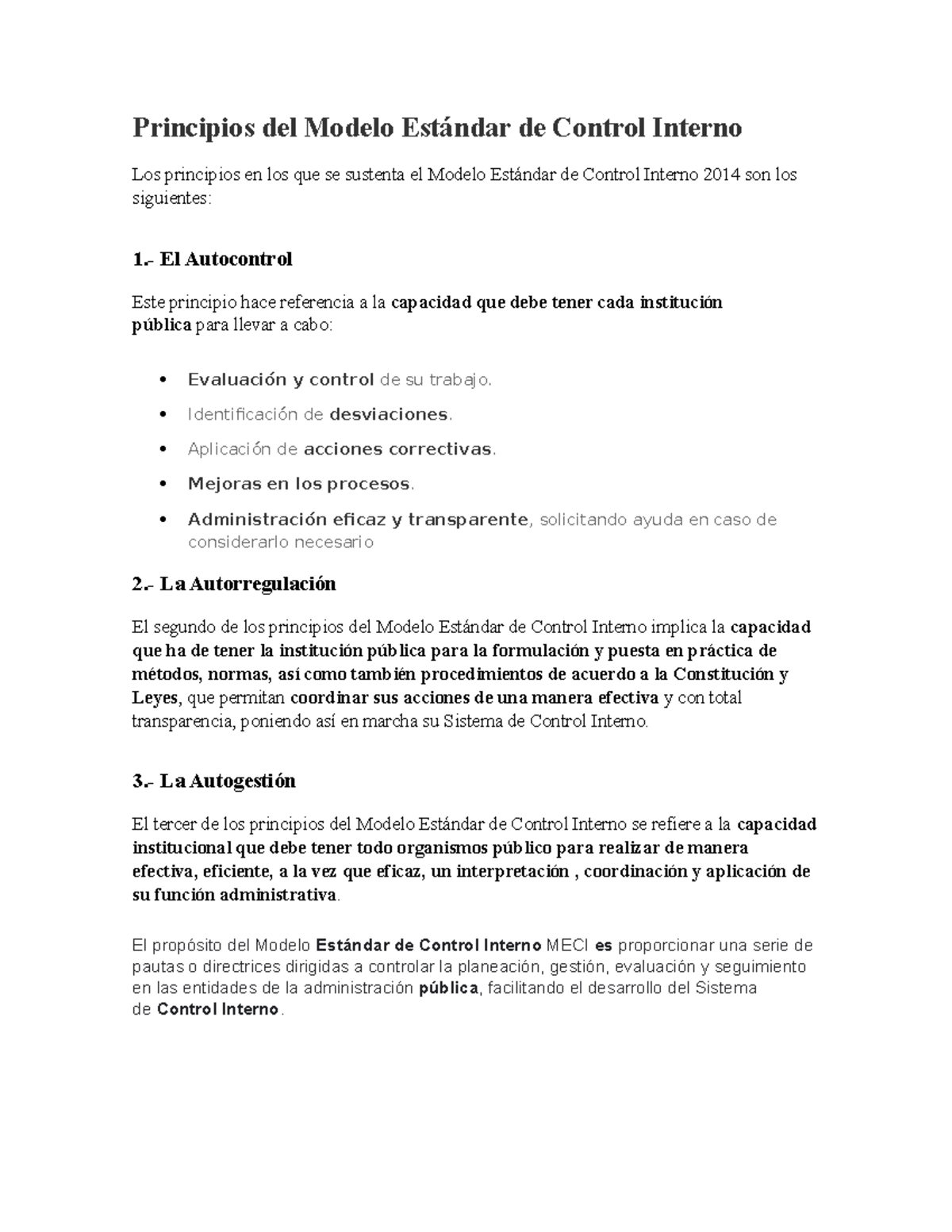 Principios del Modelo Estándar de Control Interno - Principios del ...