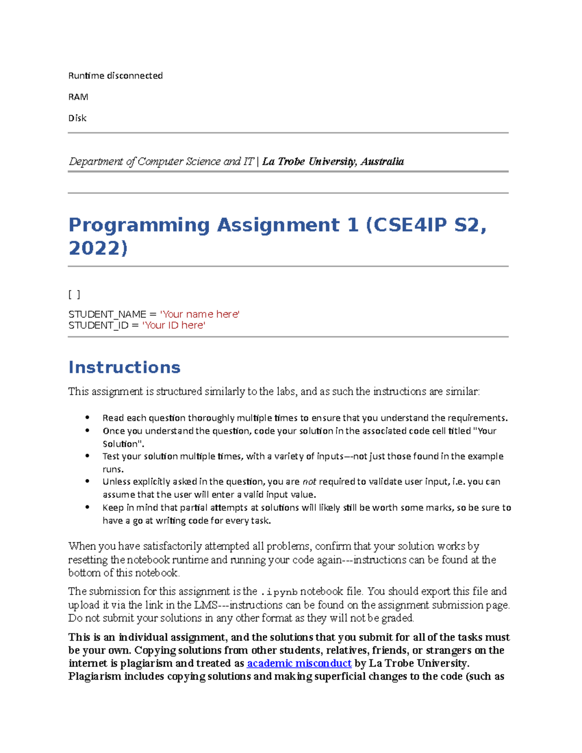Introduction to Programming assignment - Runtime disconnected RAM Disk ...