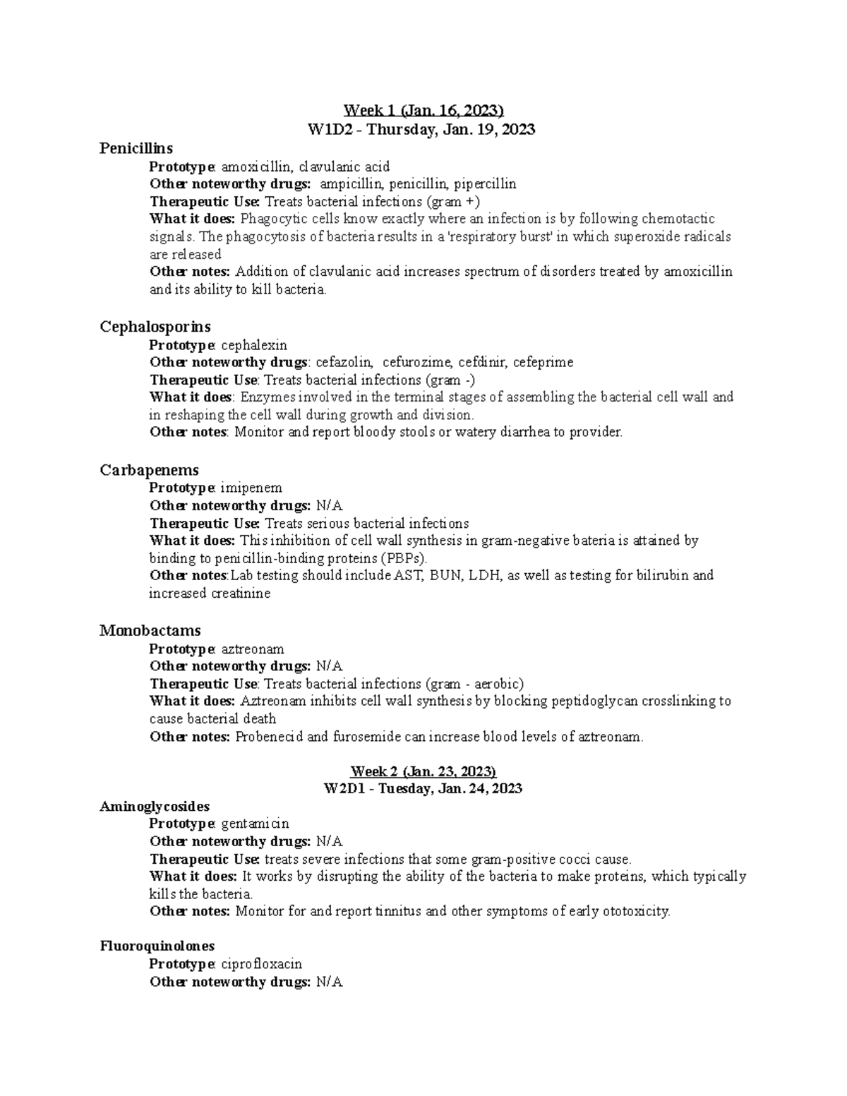 Drug notes total - N/A - Week 1 (Jan. 16, 2023) W1D2 - Thursday, Jan ...